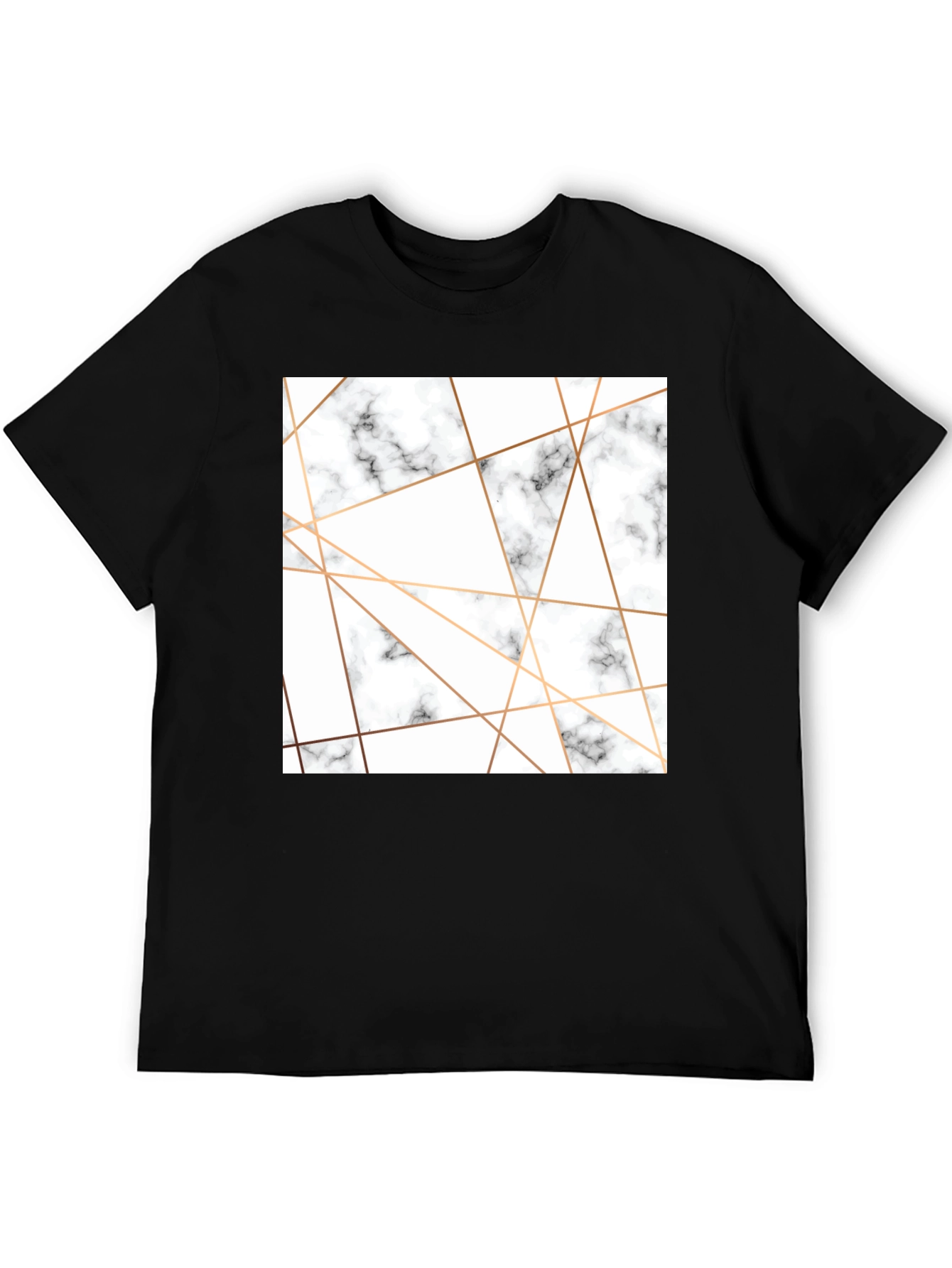 Modern Marble Geometric Print Black T-Shirt