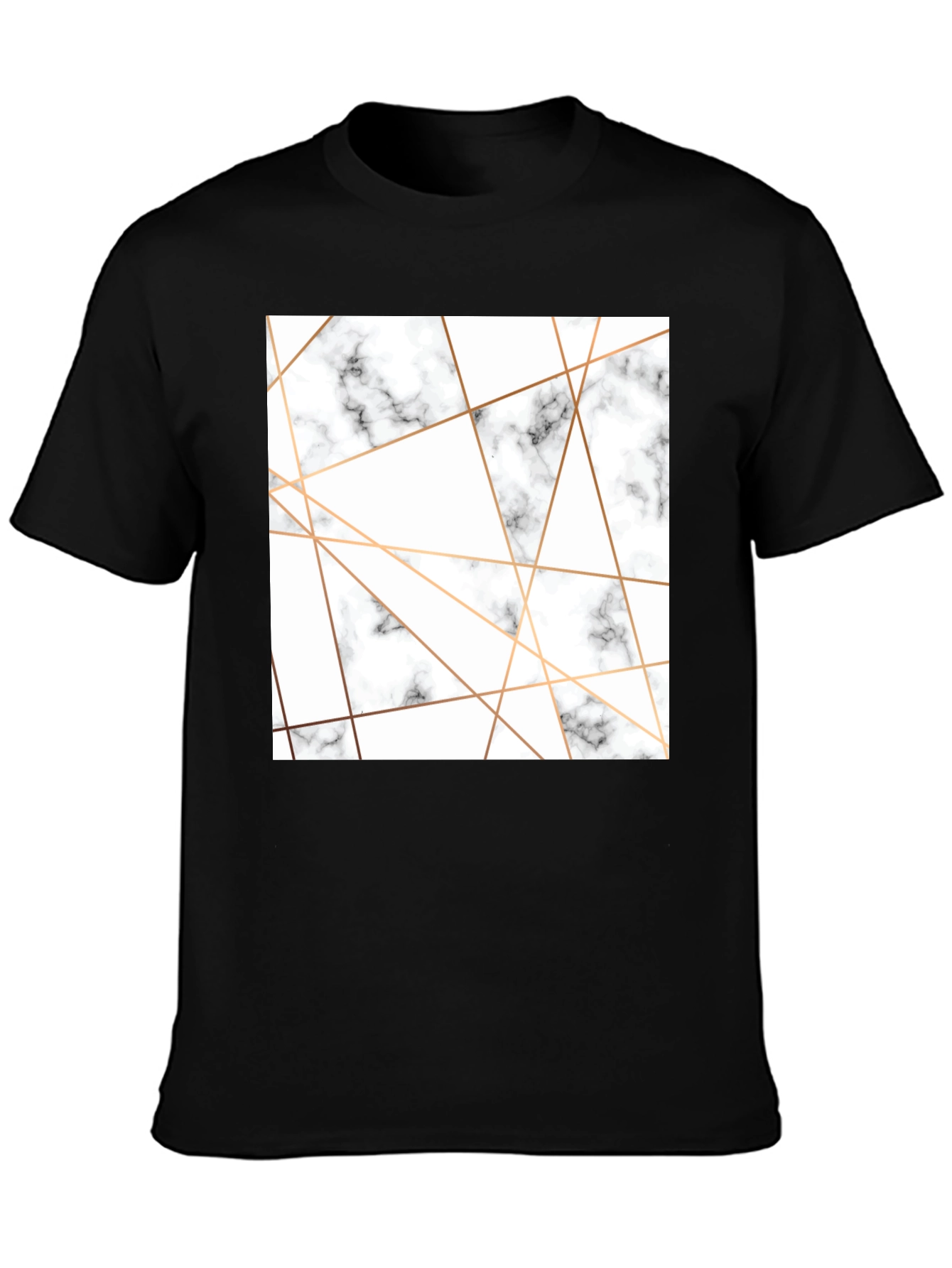 Modern Marble Geometric Print Black T-Shirt