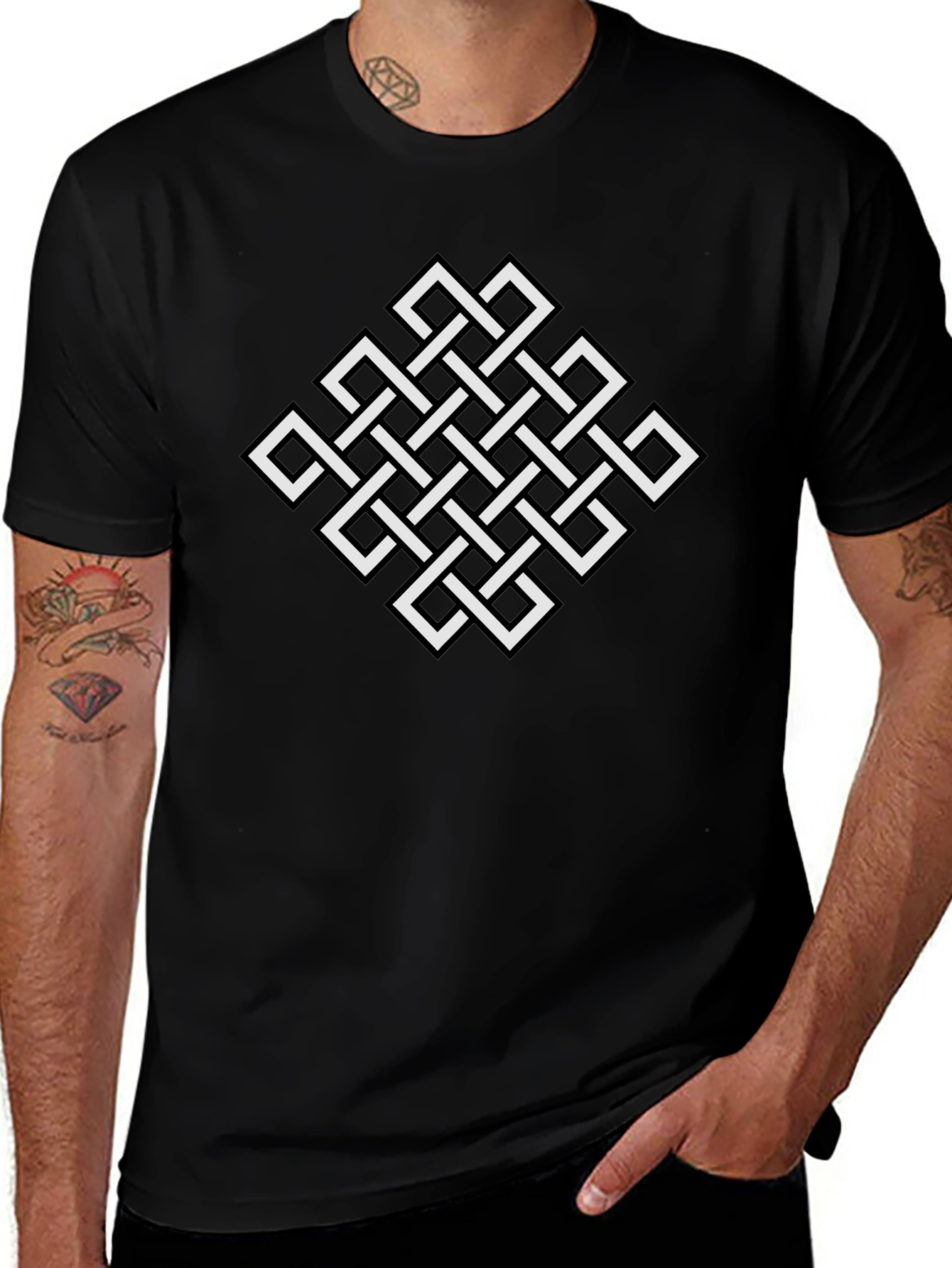Endless Knot Graphic Tee - Black Cotton T-Shirt