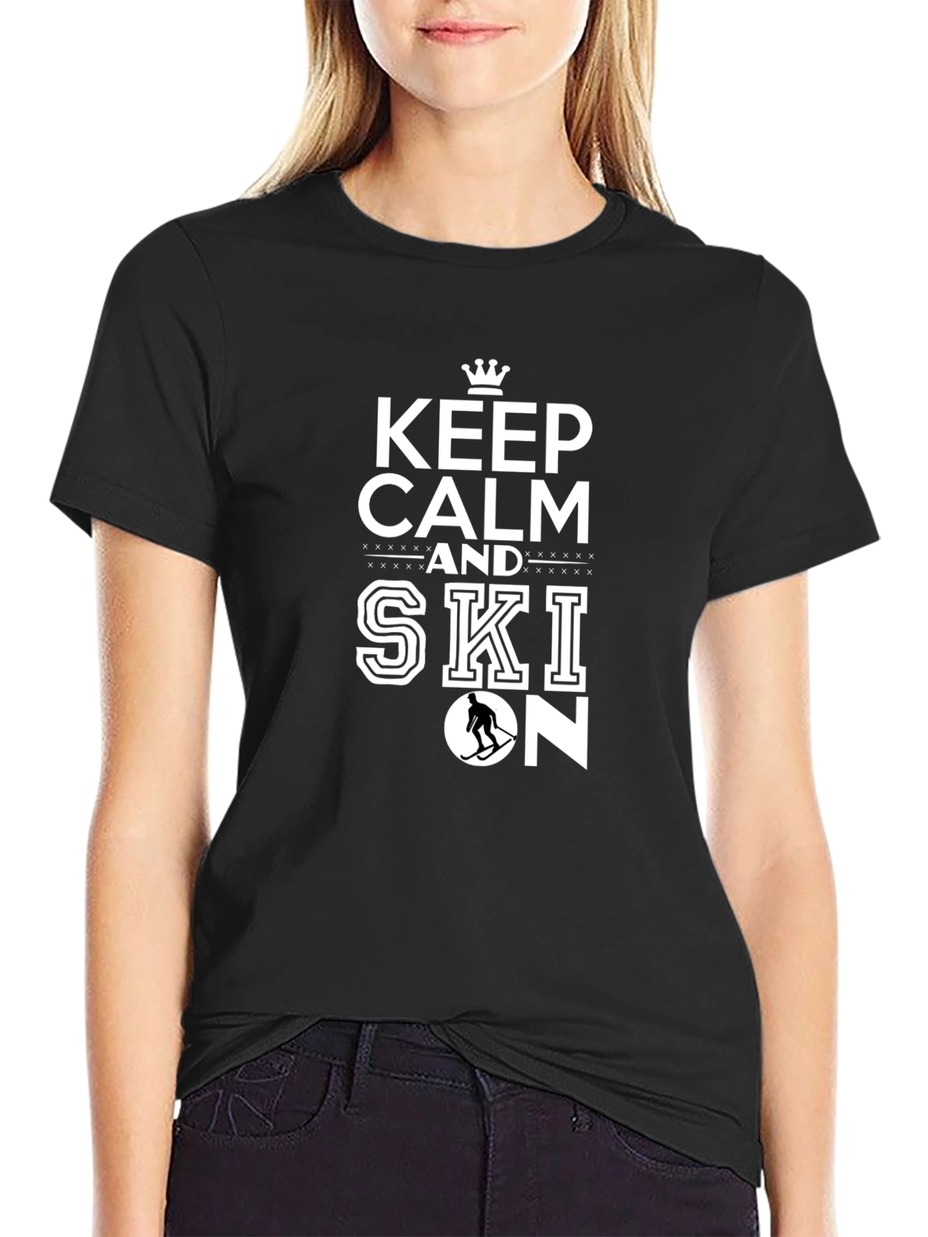 Keep Calm and Ski On Black T-Shirt