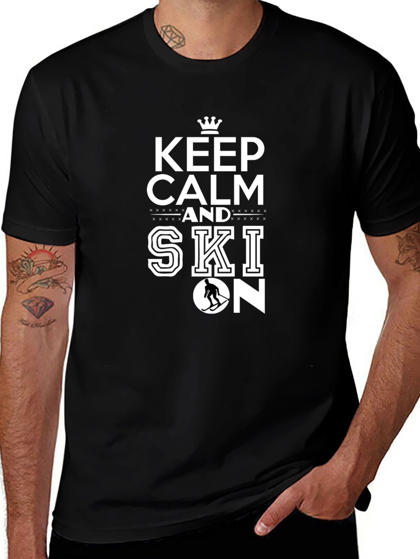Keep Calm and Ski On Black T-Shirt