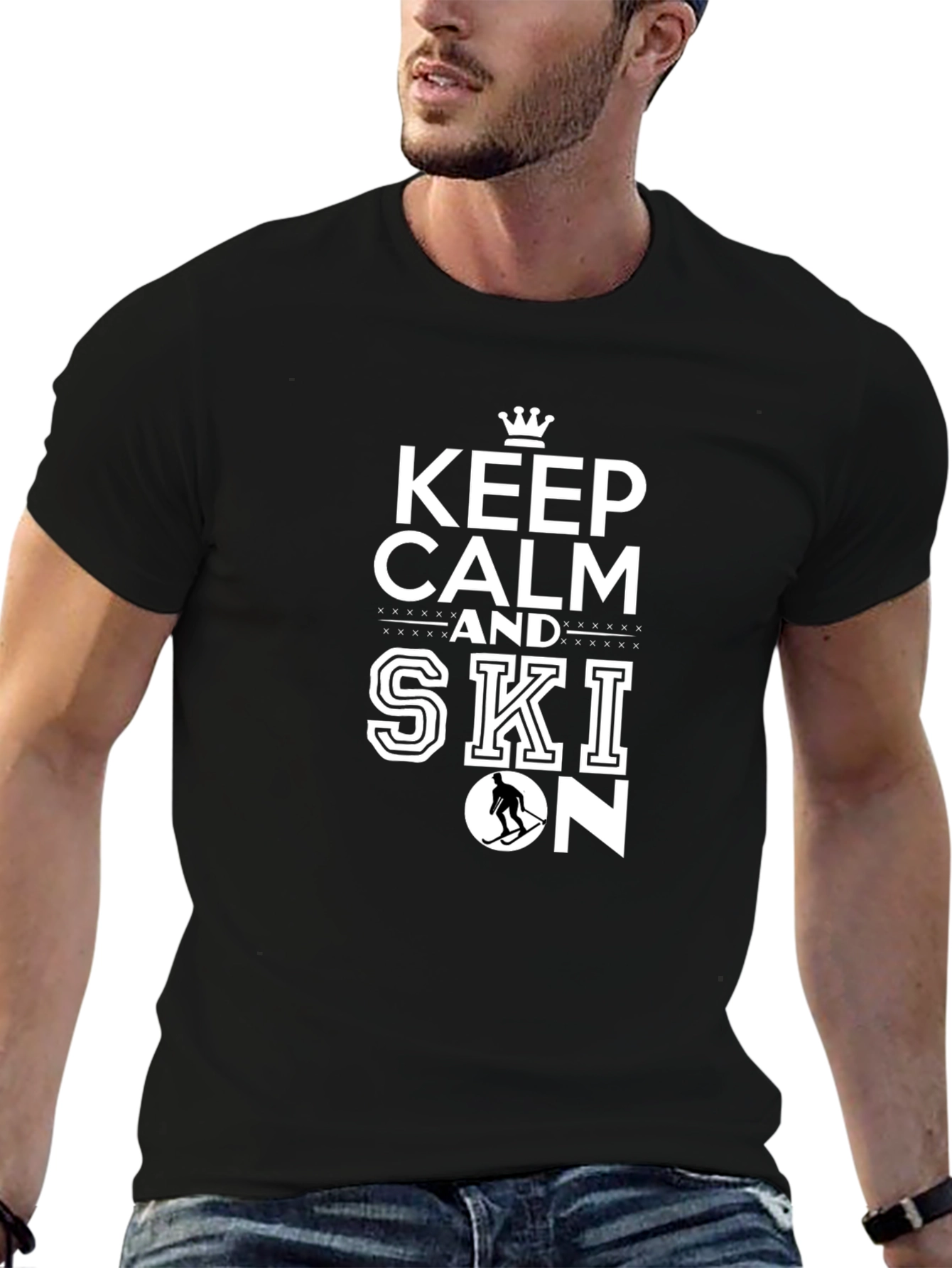 Keep Calm and Ski On Black T-Shirt