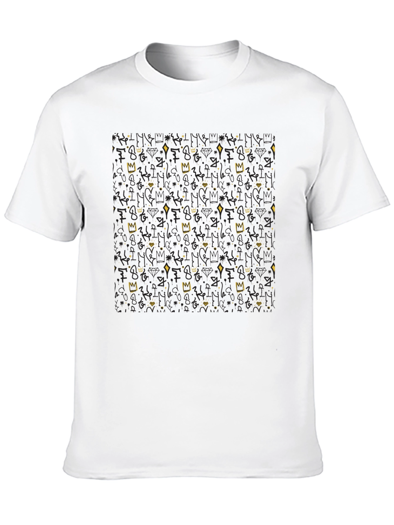 Crown & Diamond Patterned Black T-Shirt