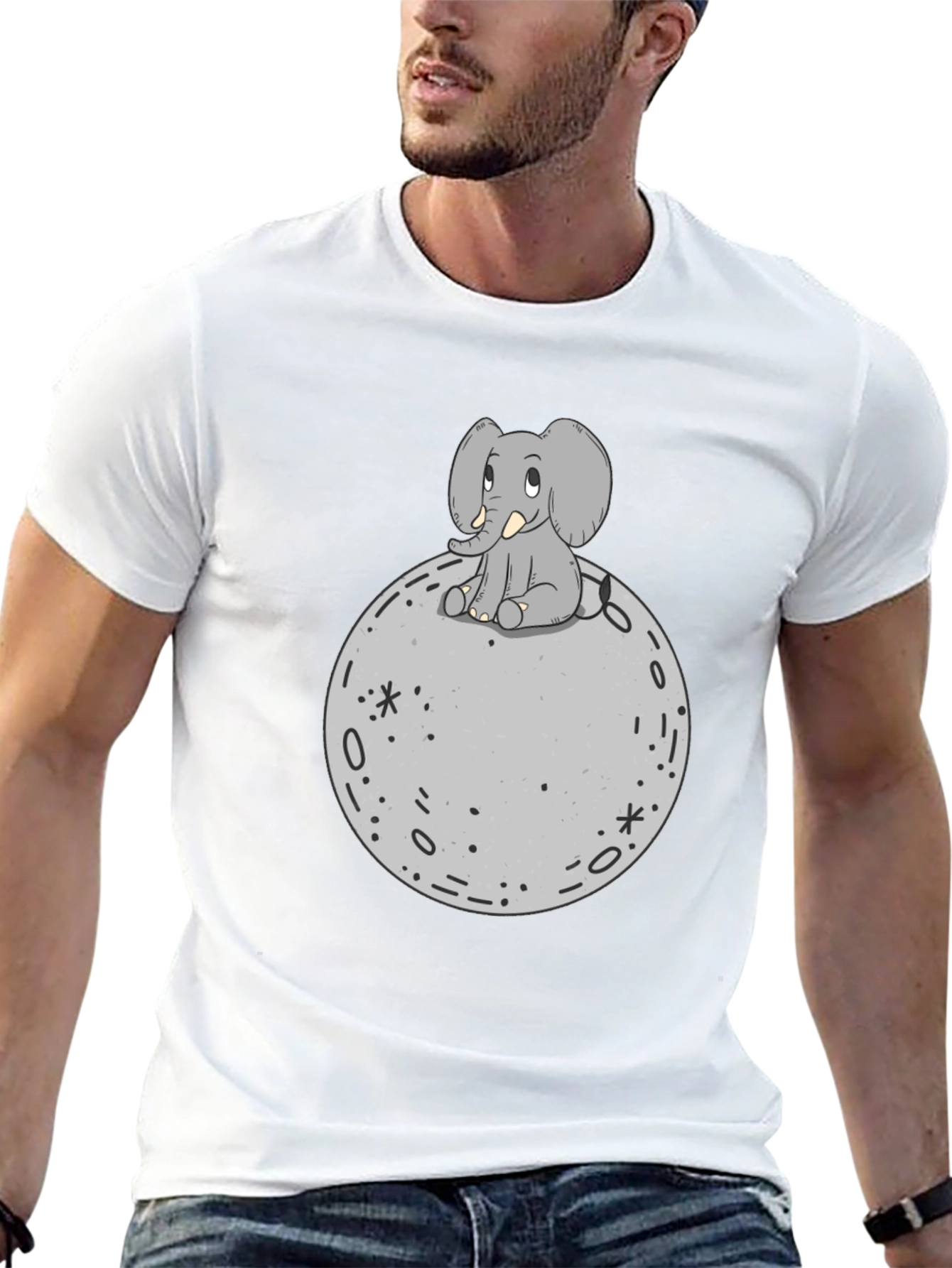 Elephant on Moon Graphic T-Shirt - Black