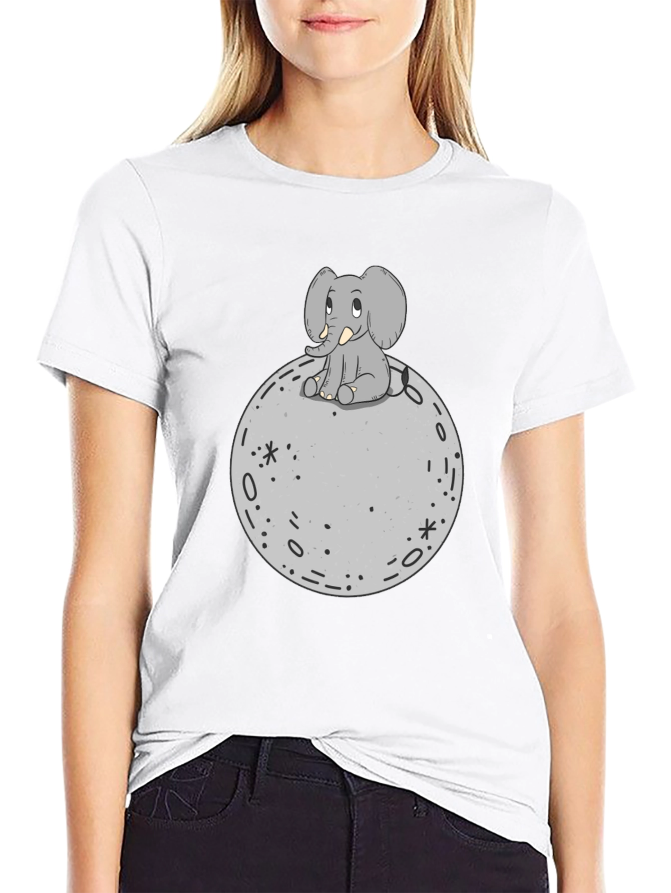 Elephant on Moon Graphic T-Shirt - Black