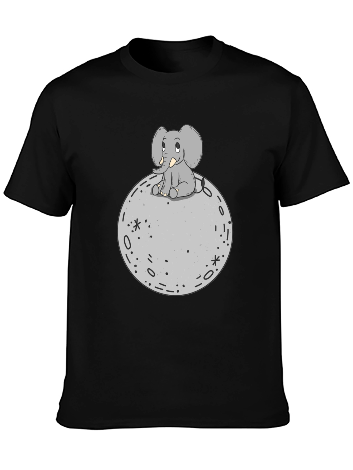 Elephant on Moon Graphic T-Shirt - Black