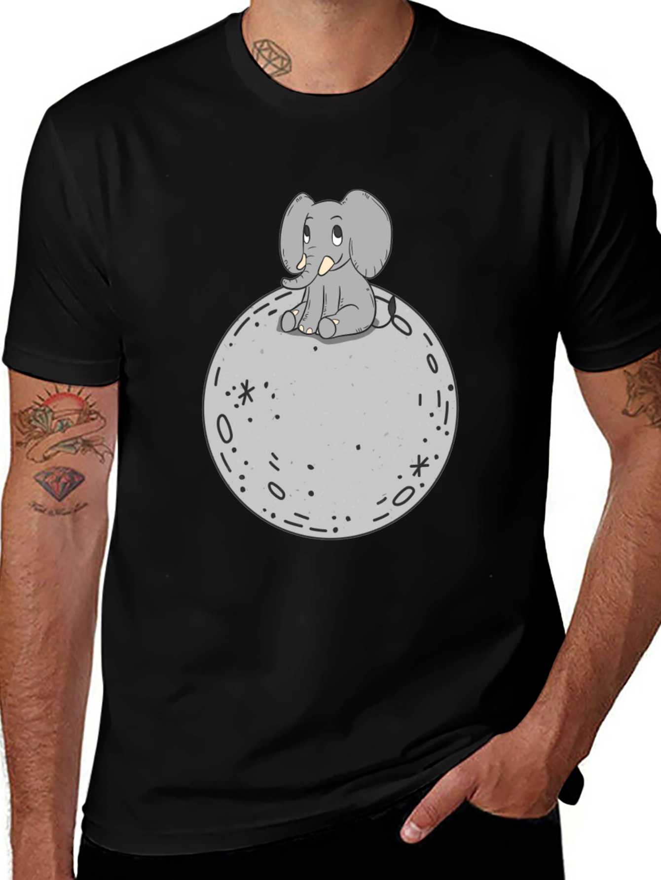 Elephant on Moon Graphic T-Shirt - Black