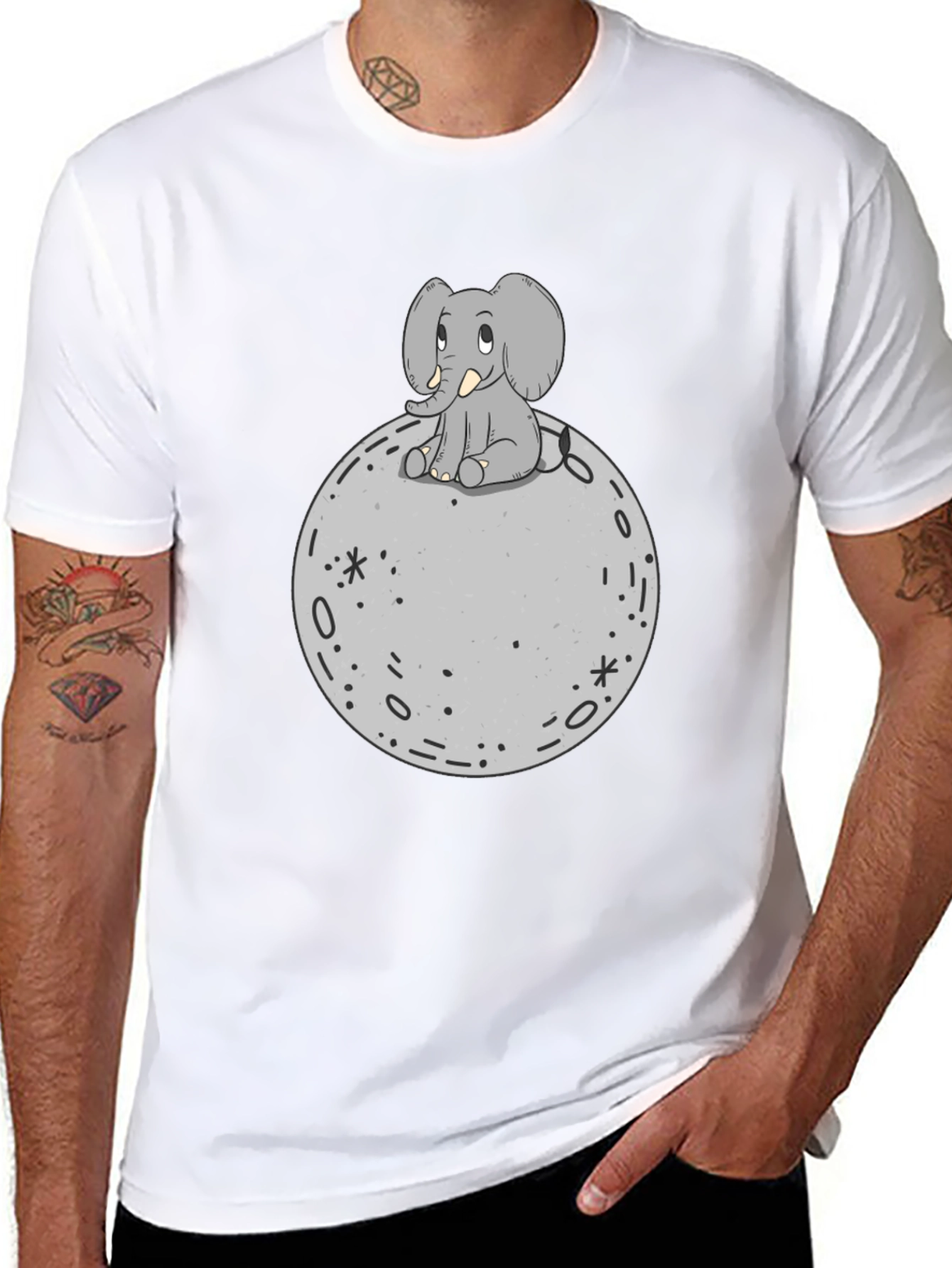 Elephant on Moon Graphic T-Shirt - Black