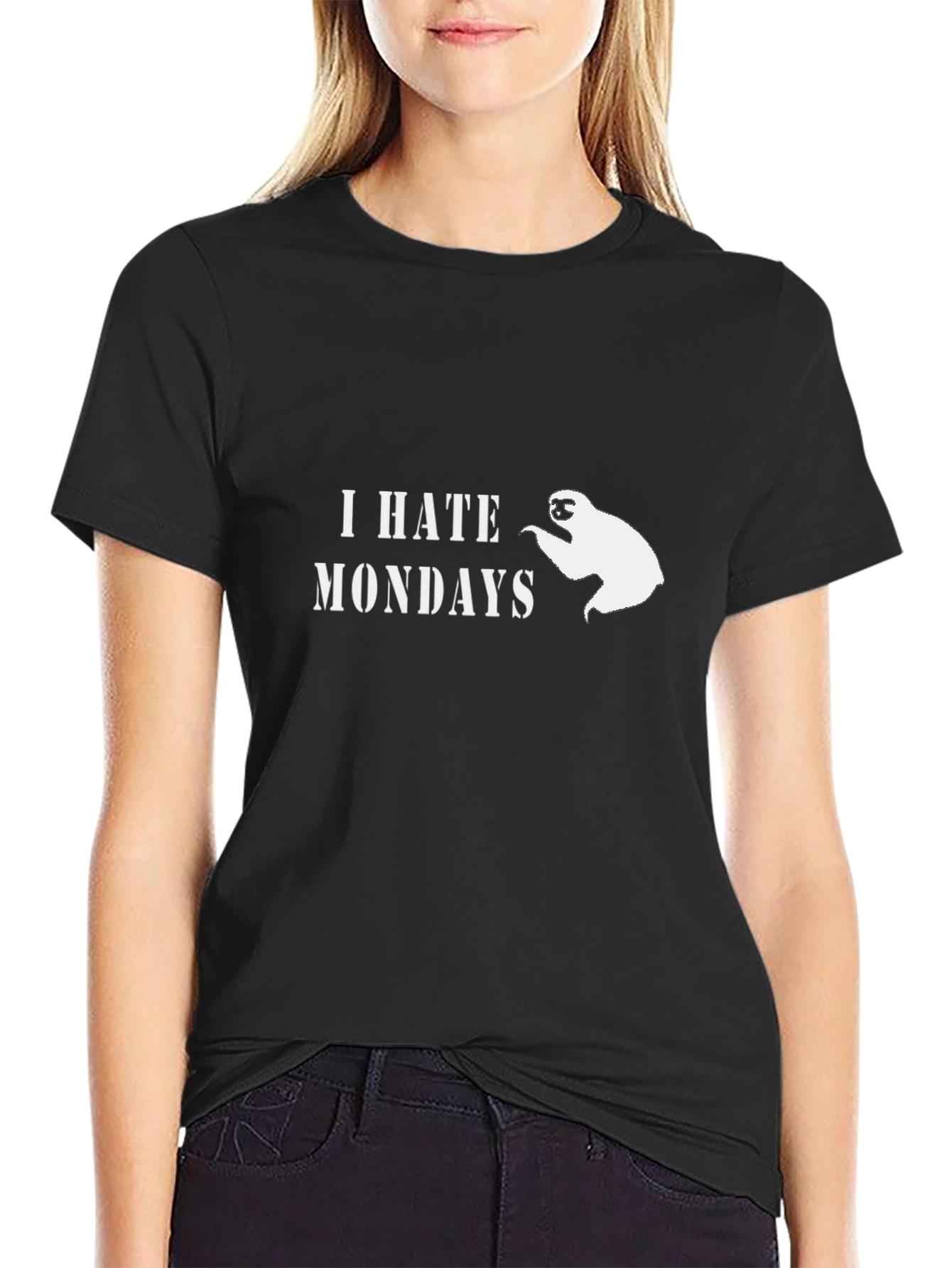 I Hate Mondays Sloth Graphic T-Shirt - Black