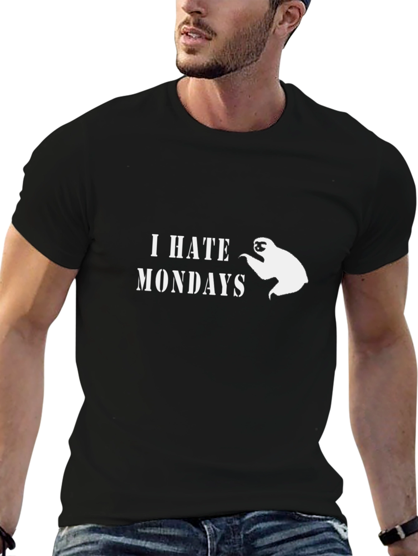 I Hate Mondays Sloth Graphic T-Shirt - Black