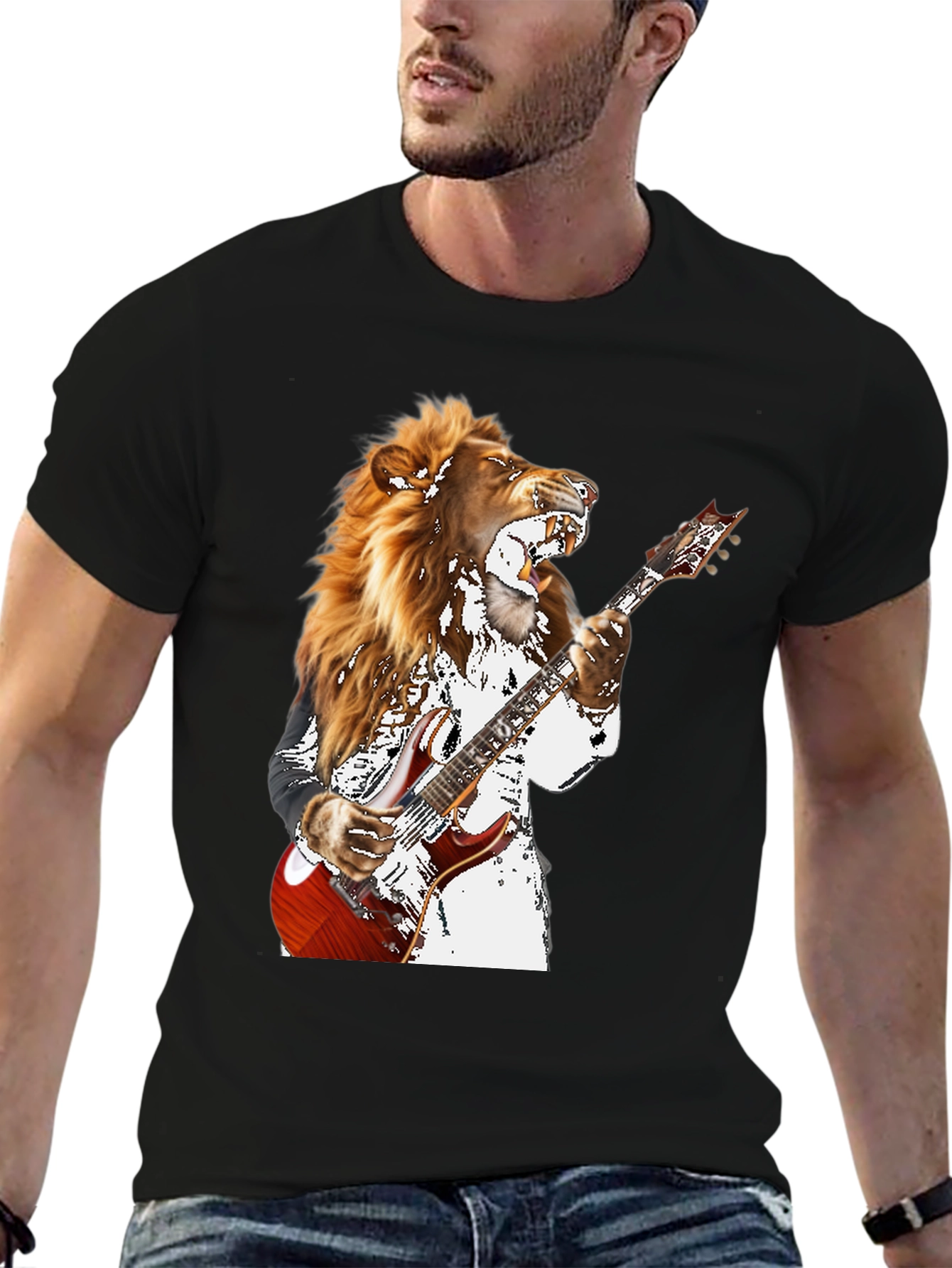 Lion Guitarist Graphic T-Shirt