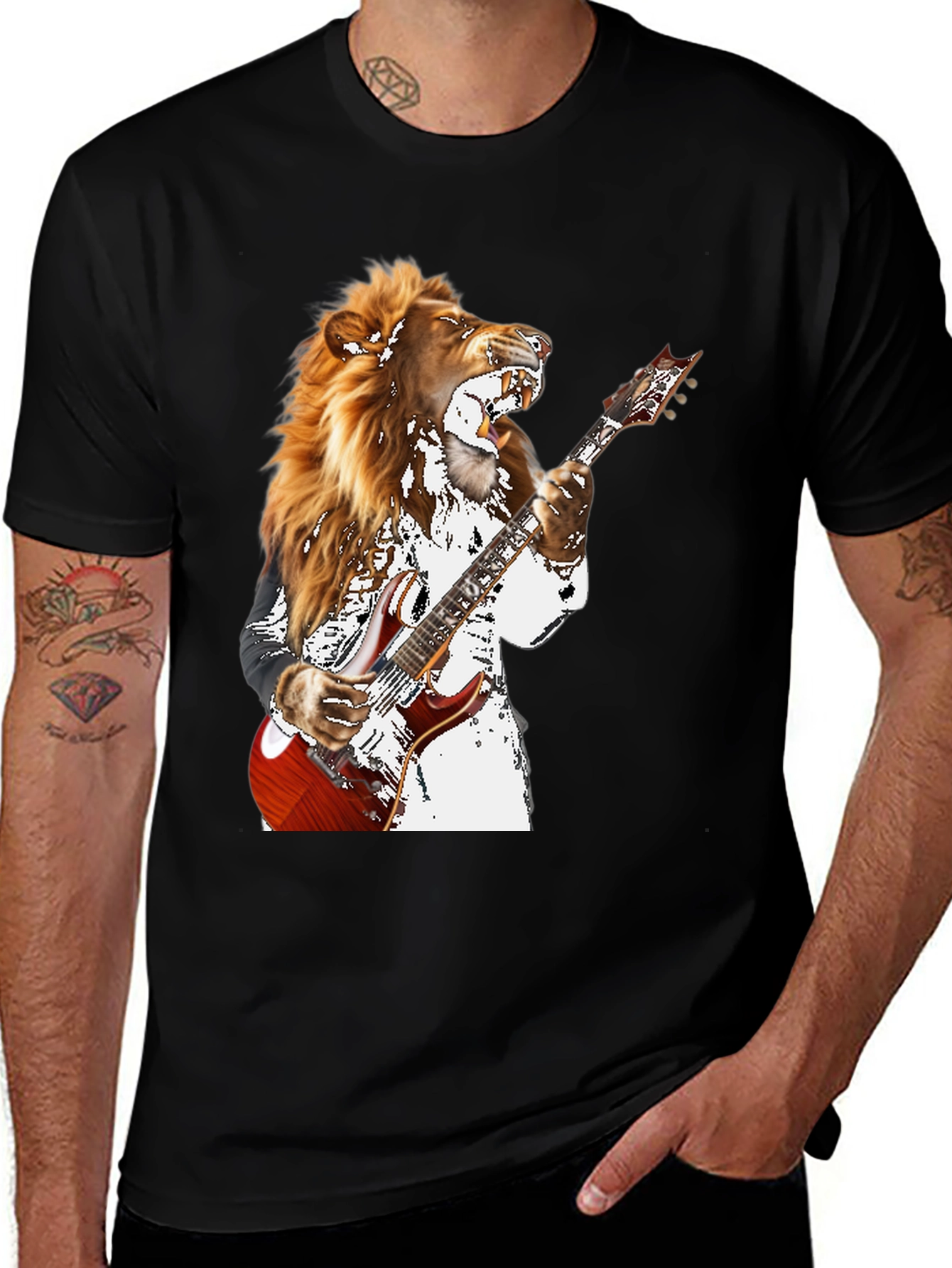 Lion Guitarist Graphic T-Shirt