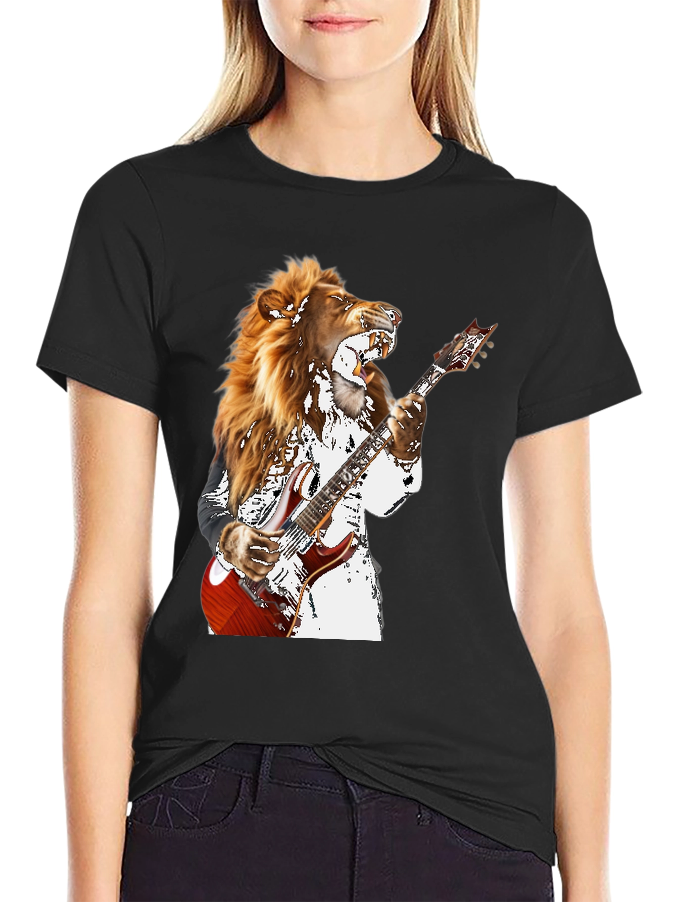 Lion Guitarist Graphic T-Shirt