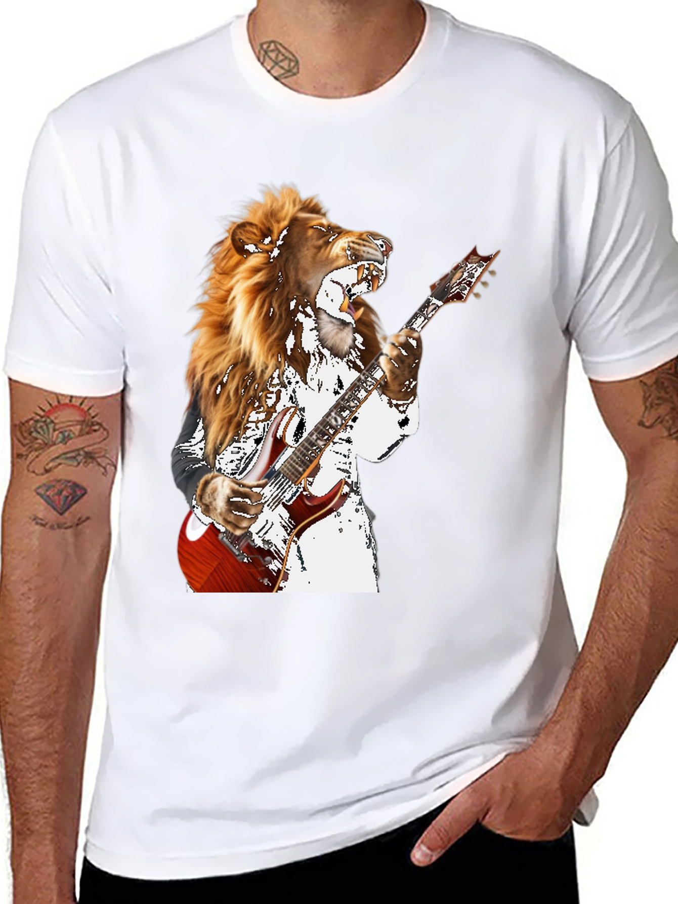 Lion Guitarist Graphic T-Shirt