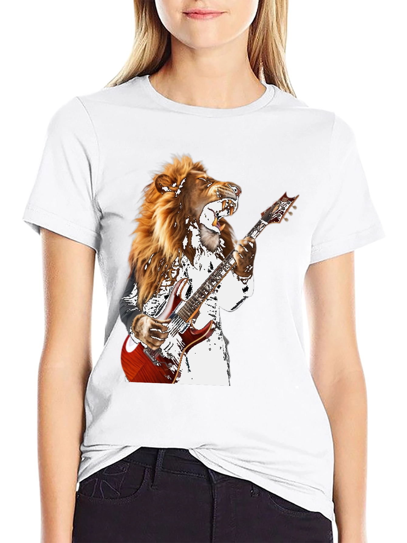 Lion Guitarist Graphic T-Shirt