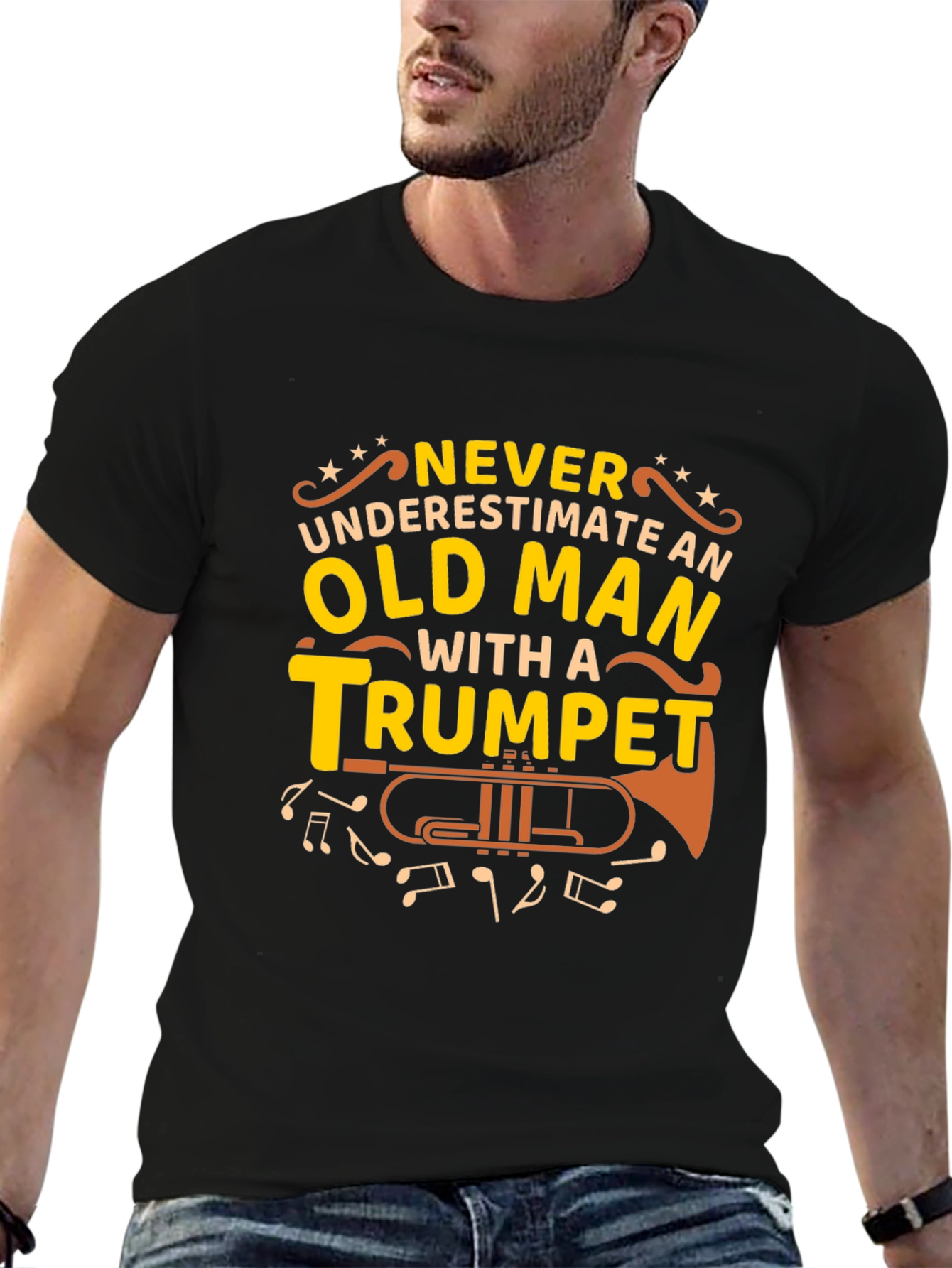 Old Man Trumpet Graphic Tee - Musicians Gift