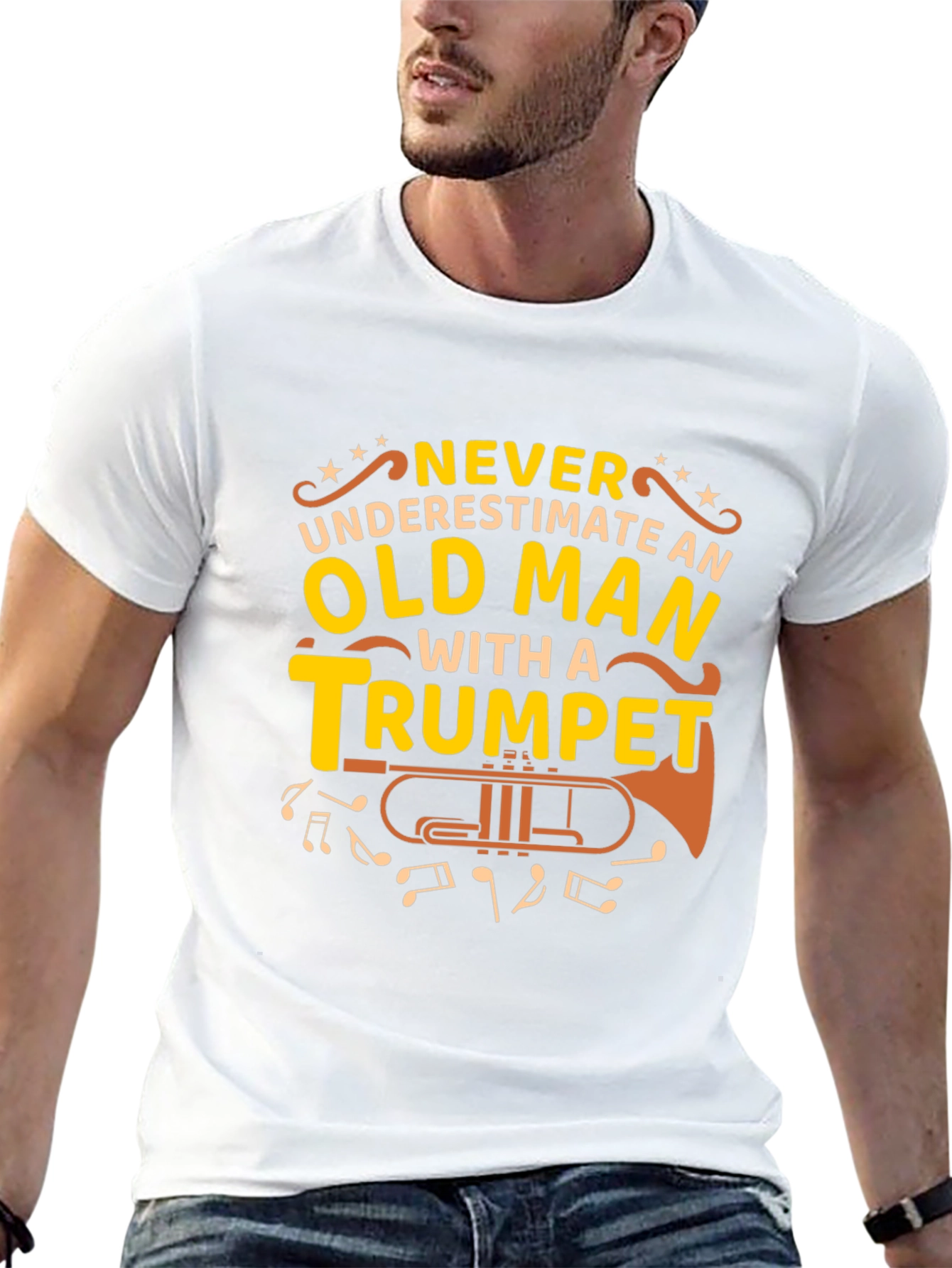 Old Man Trumpet Graphic Tee - Musicians Gift