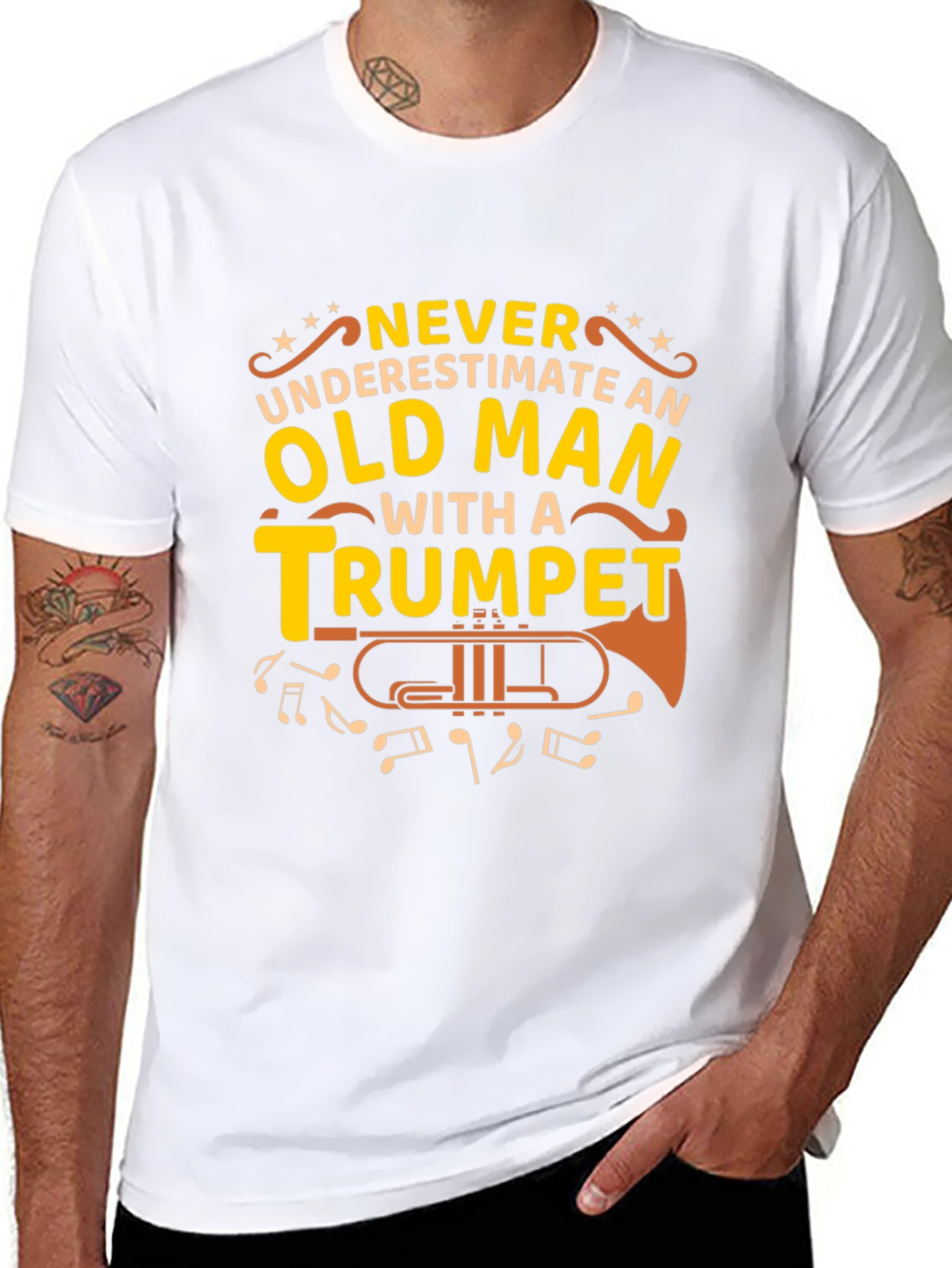 Old Man Trumpet Graphic Tee - Musicians Gift