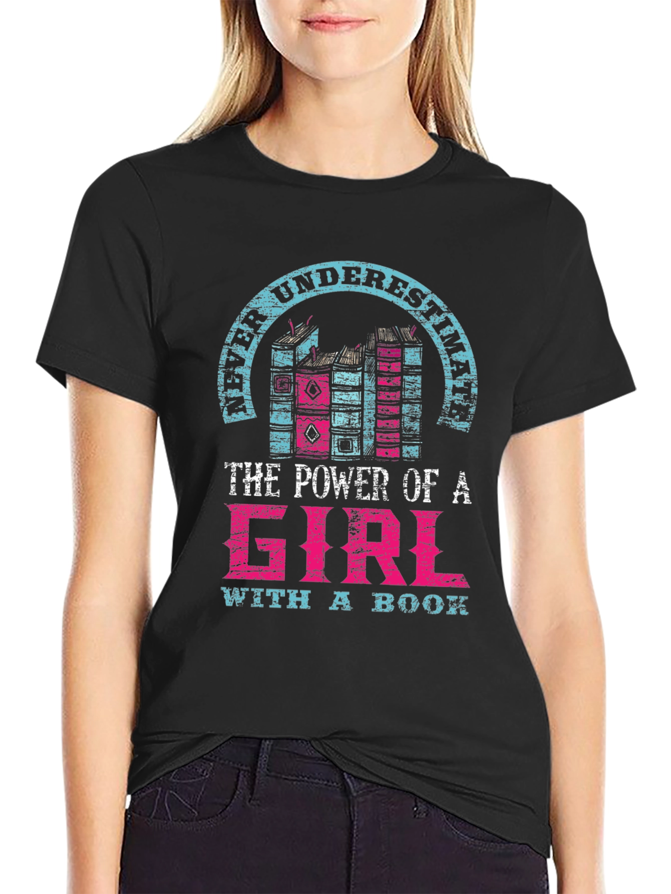 Never Underestimate Girl with a Book T-Shirt