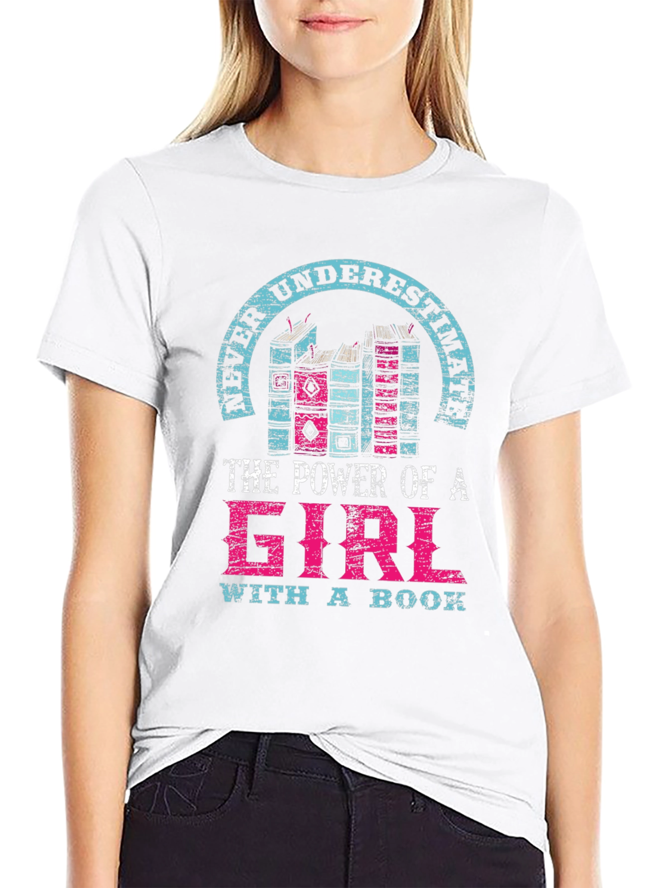 Never Underestimate Girl with a Book T-Shirt