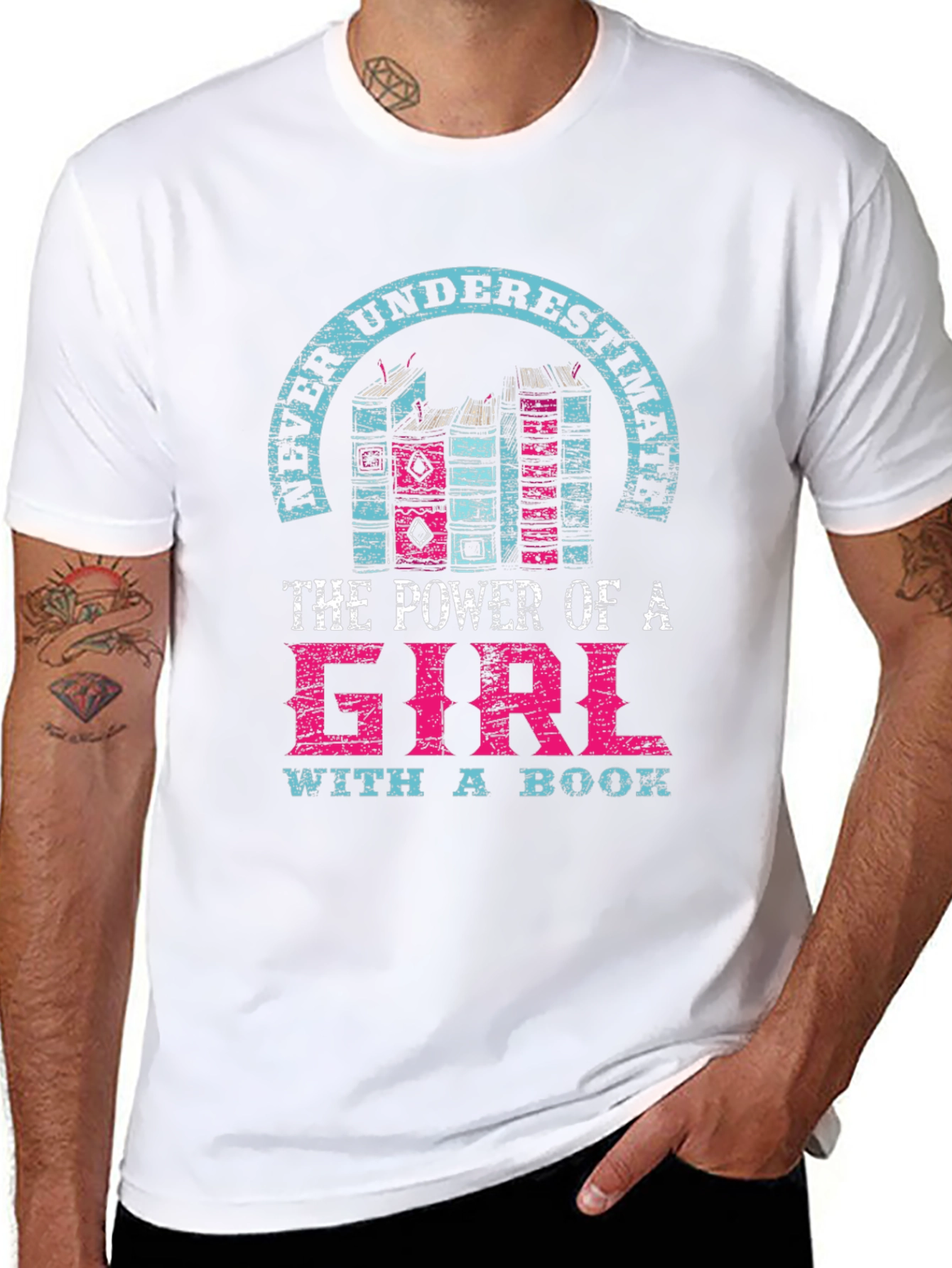 Never Underestimate Girl with a Book T-Shirt