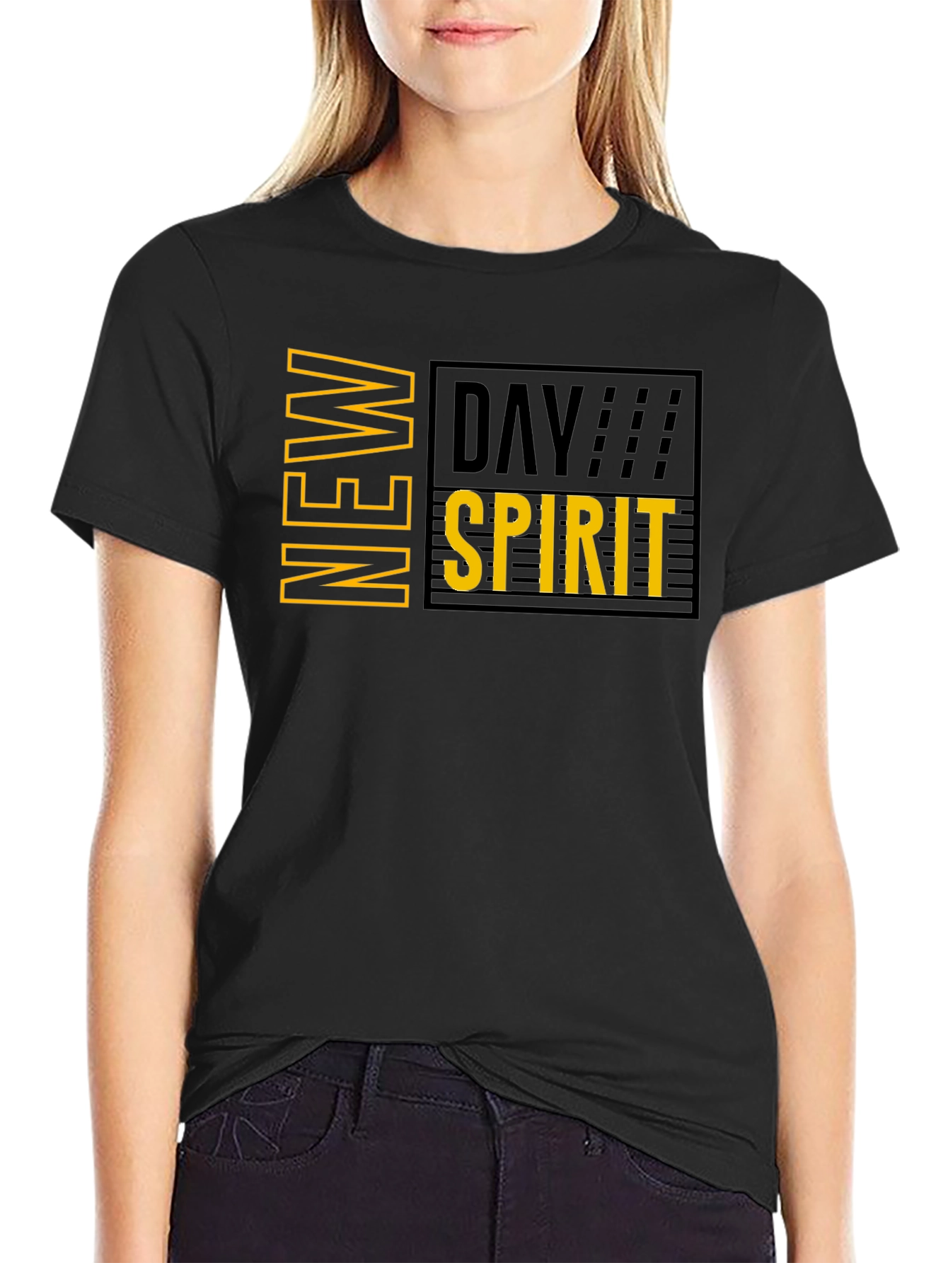 New Day Spirit Graphic Print Black T-Shirt