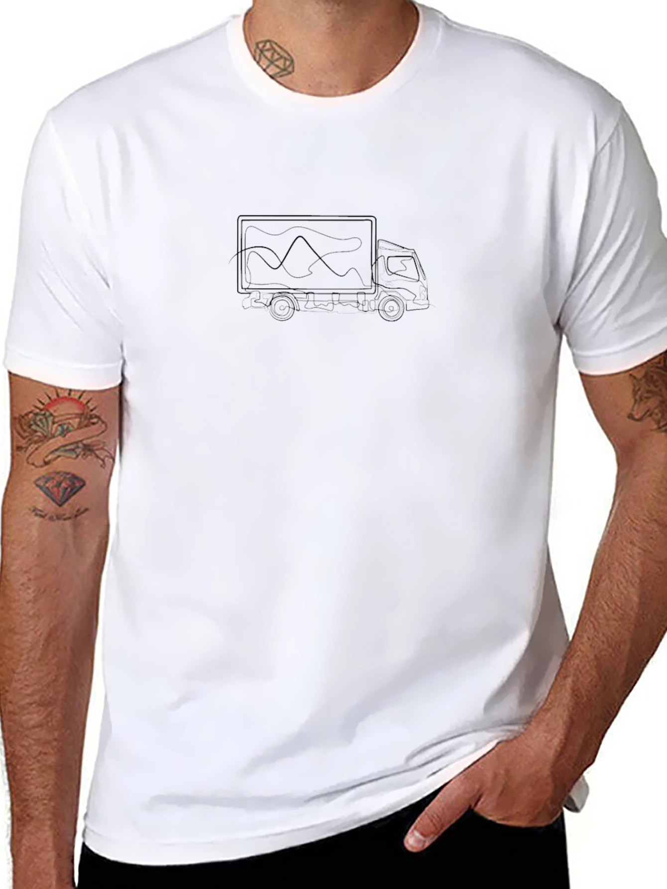 Black T-Shirt with Moving Truck Design