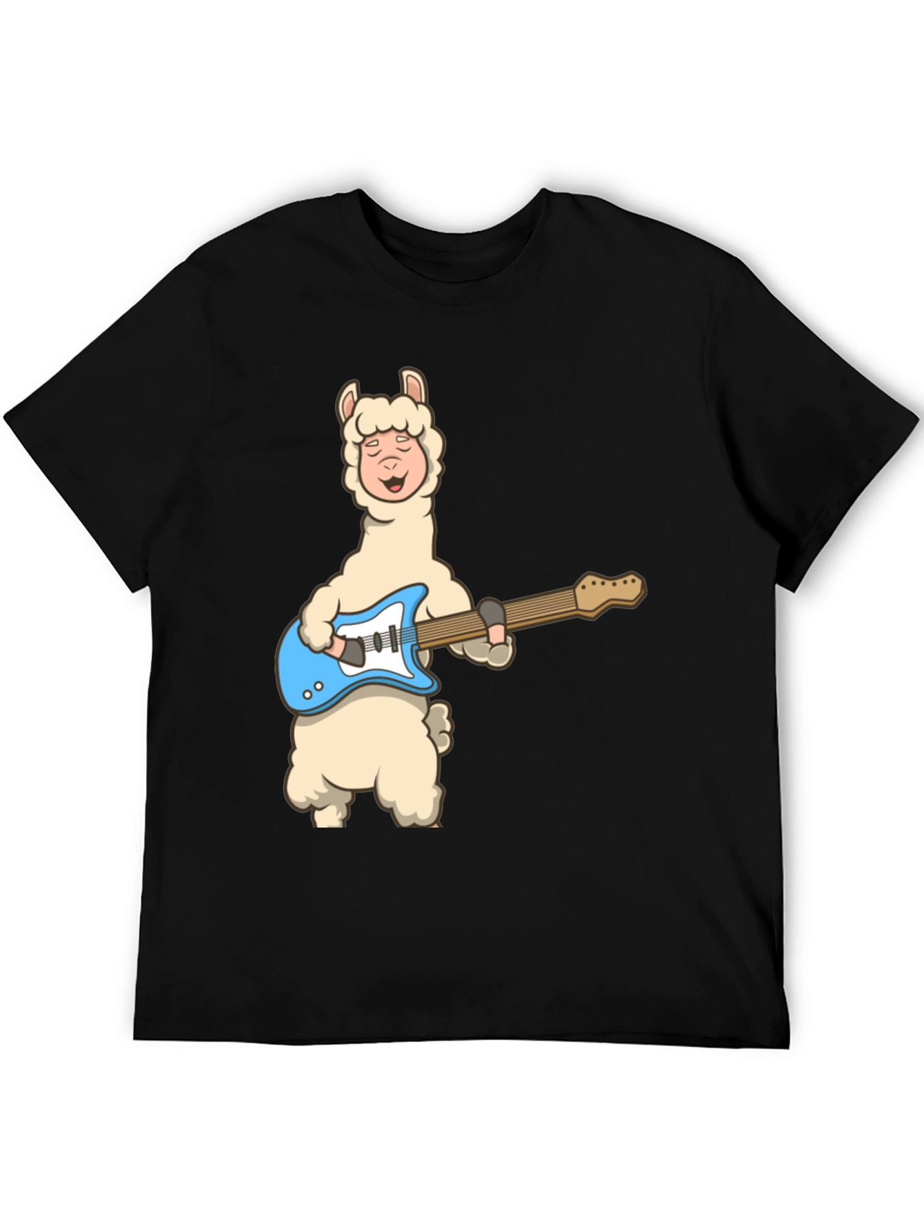 Llama Guitar Player Black T-Shirt