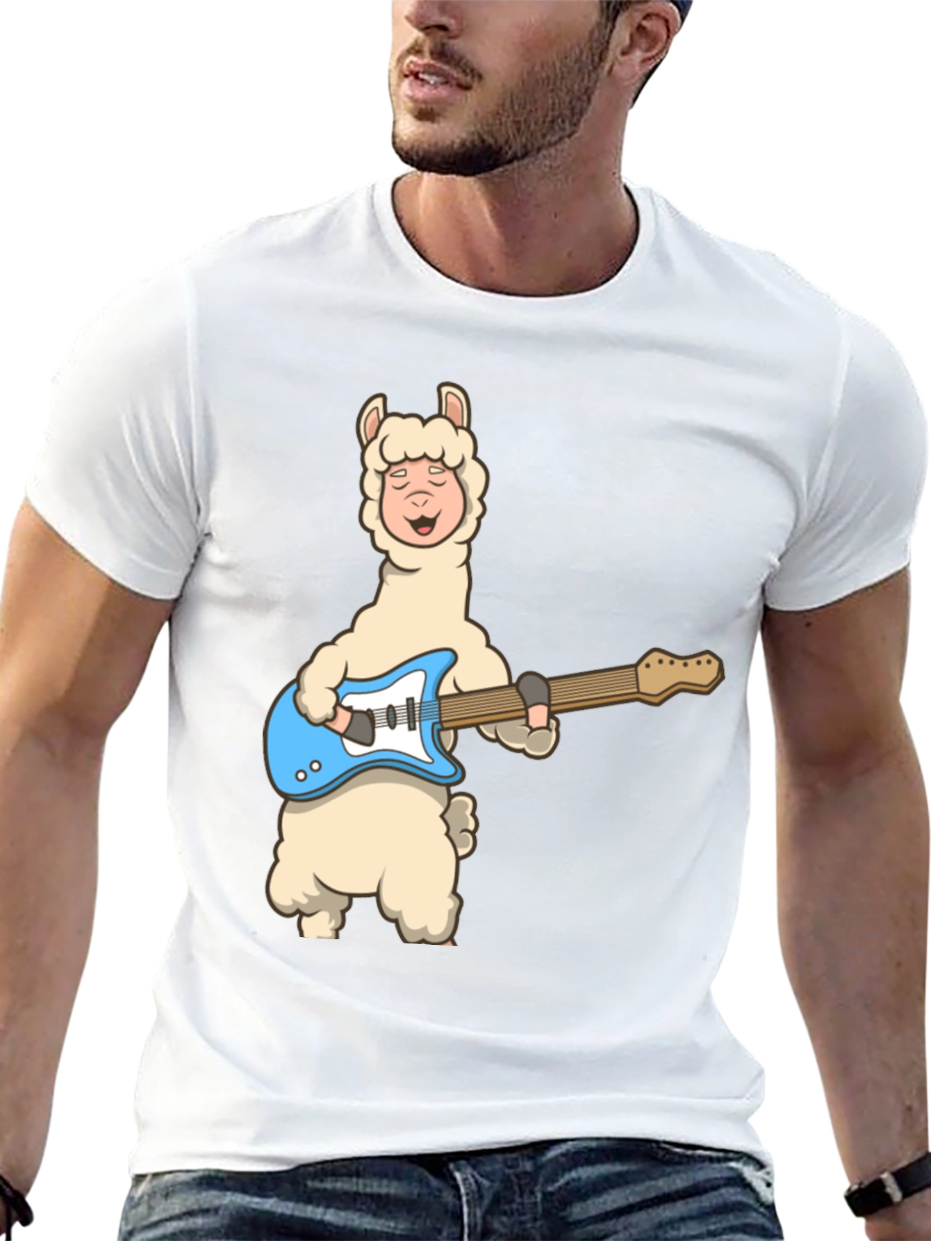 Llama Guitar Player Black T-Shirt