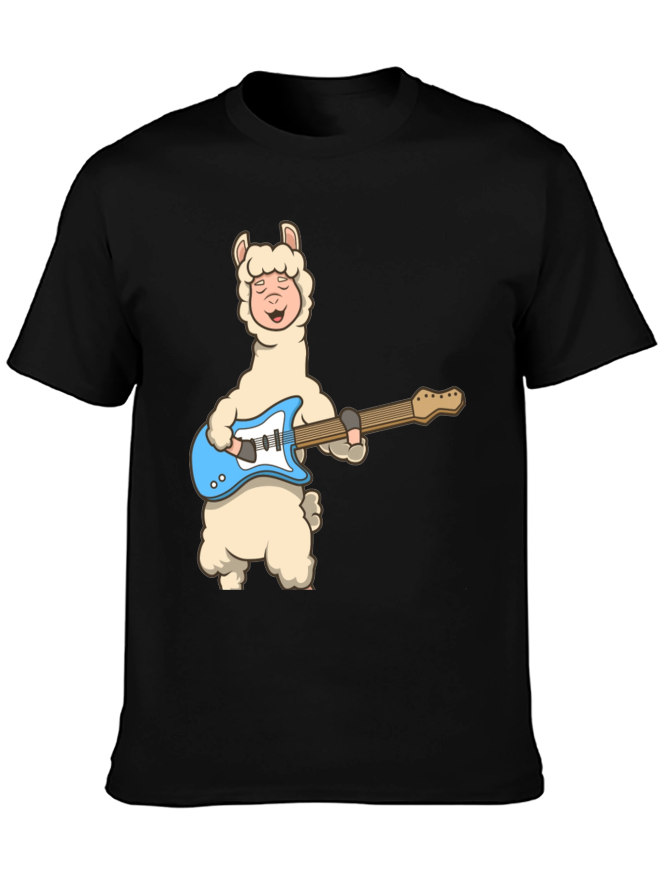 Llama Guitar Player Black T-Shirt