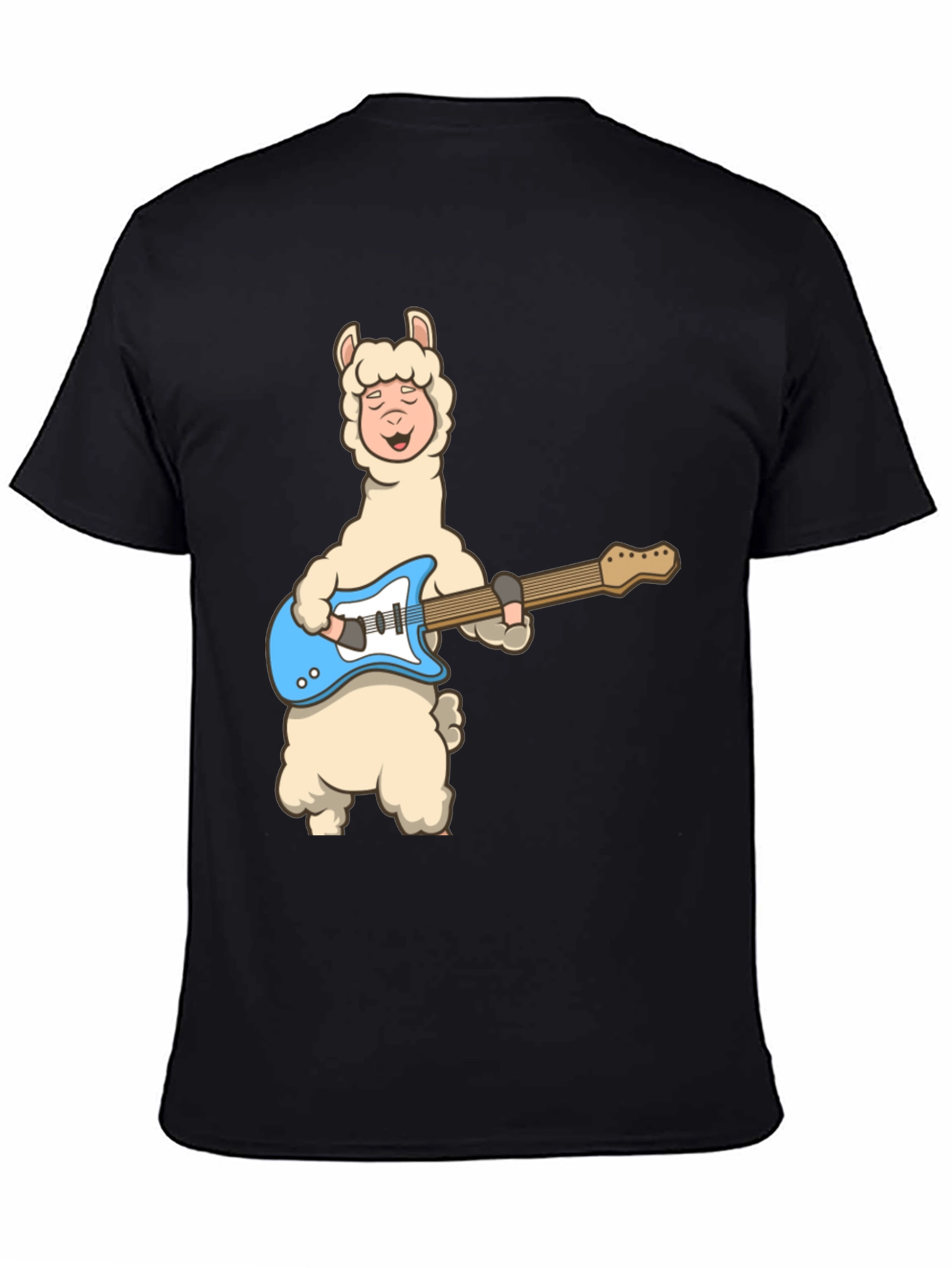 Llama Guitar Player Black T-Shirt