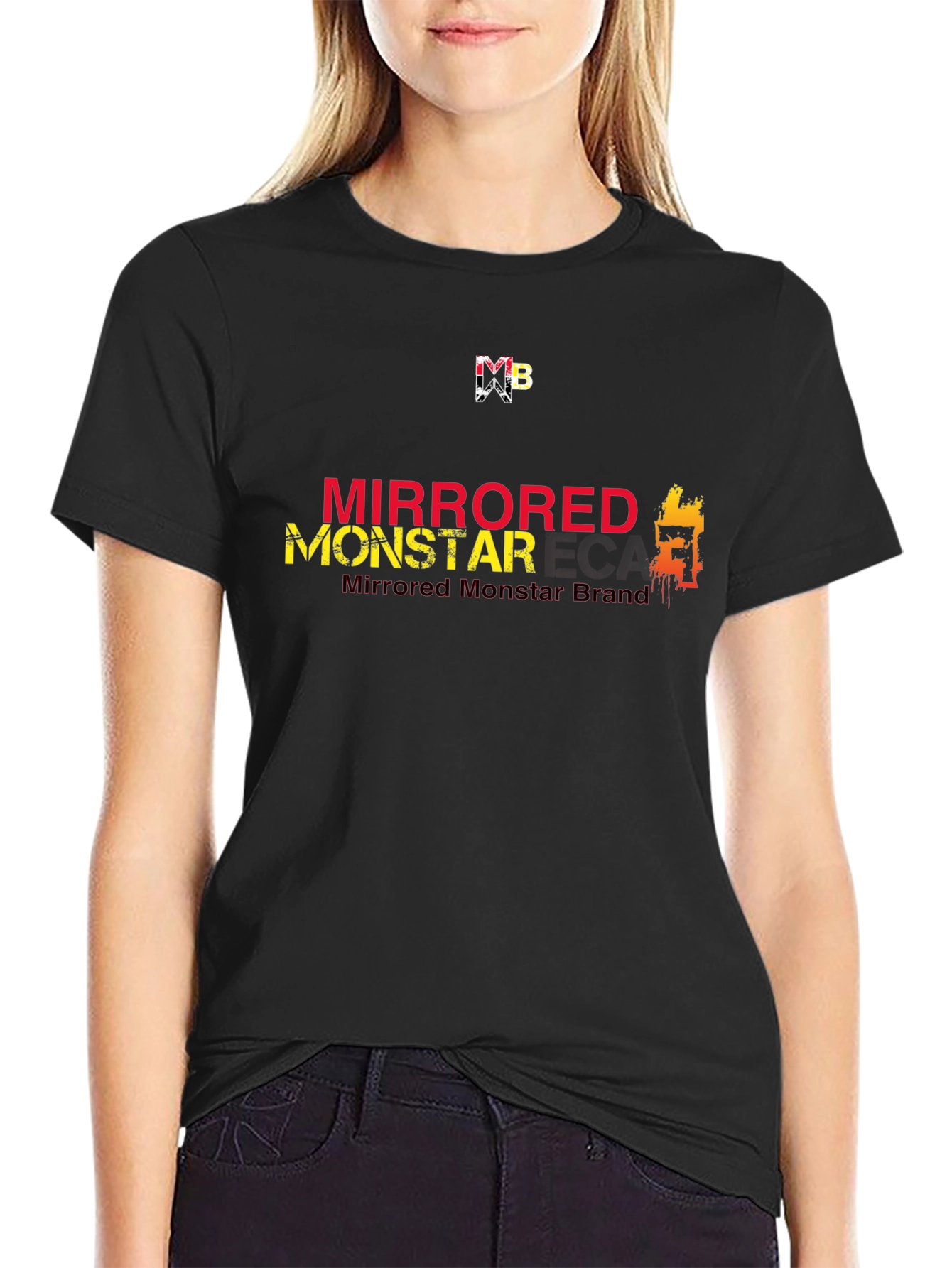 Mirrored Monstar Graphic Tee - Stylish Black T-Shirt