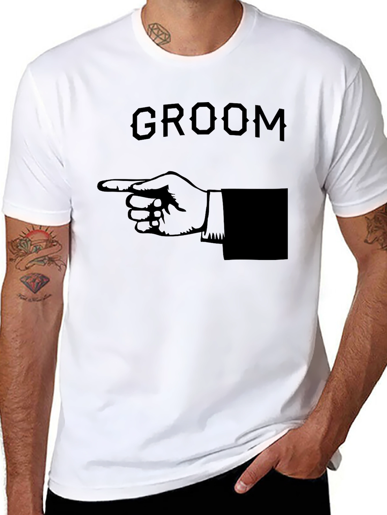 Groom Pointing Hand Graphic T-Shirt - Black