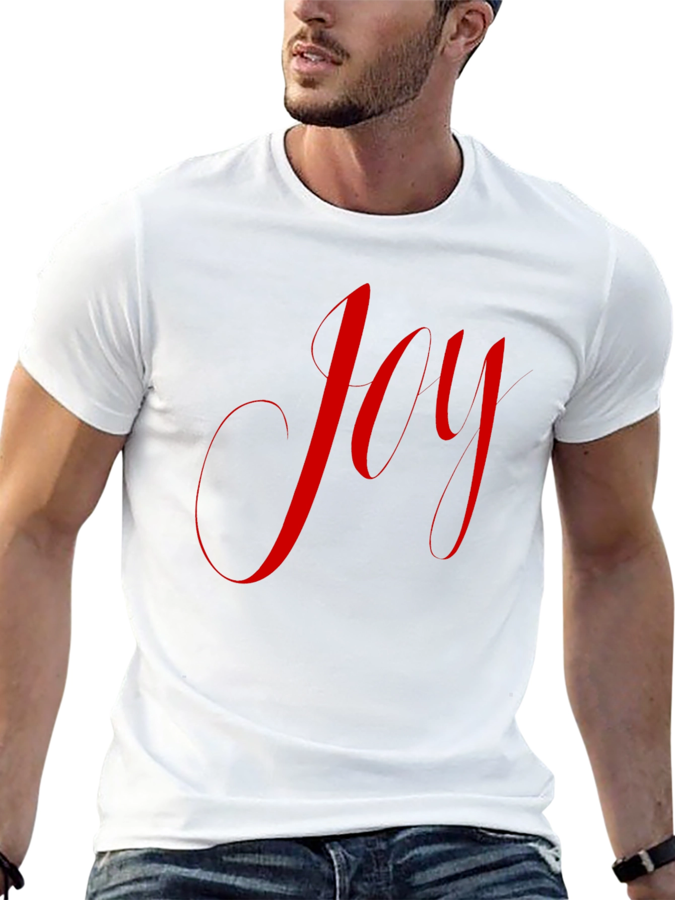 Joyful Red Script on Black T-Shirt