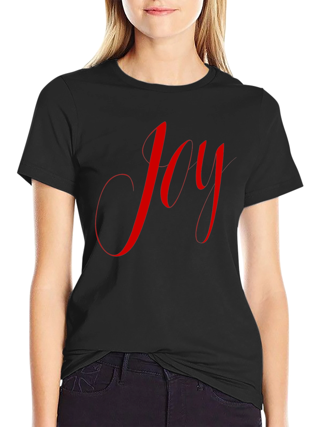 Joyful Red Script on Black T-Shirt