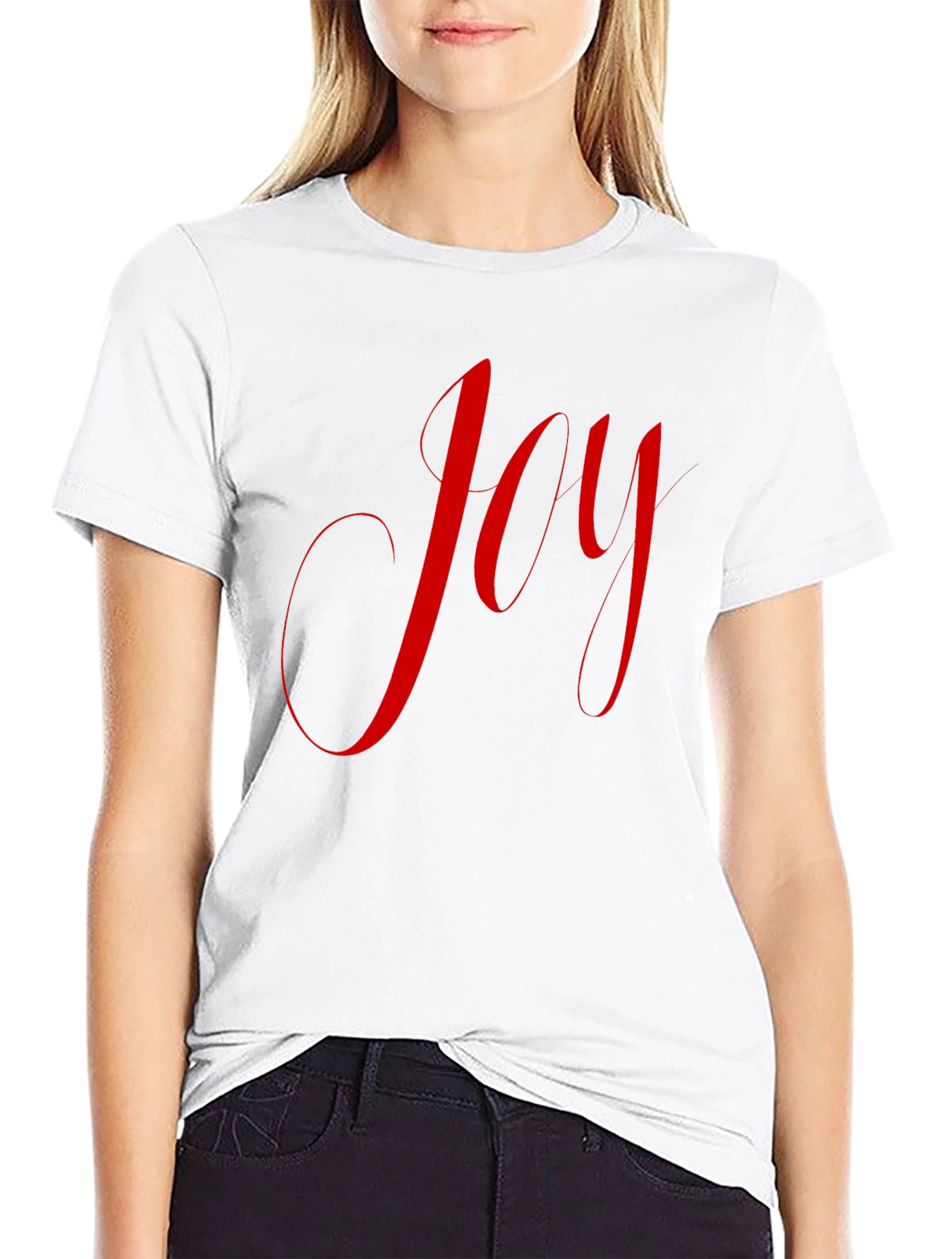 Joyful Red Script on Black T-Shirt