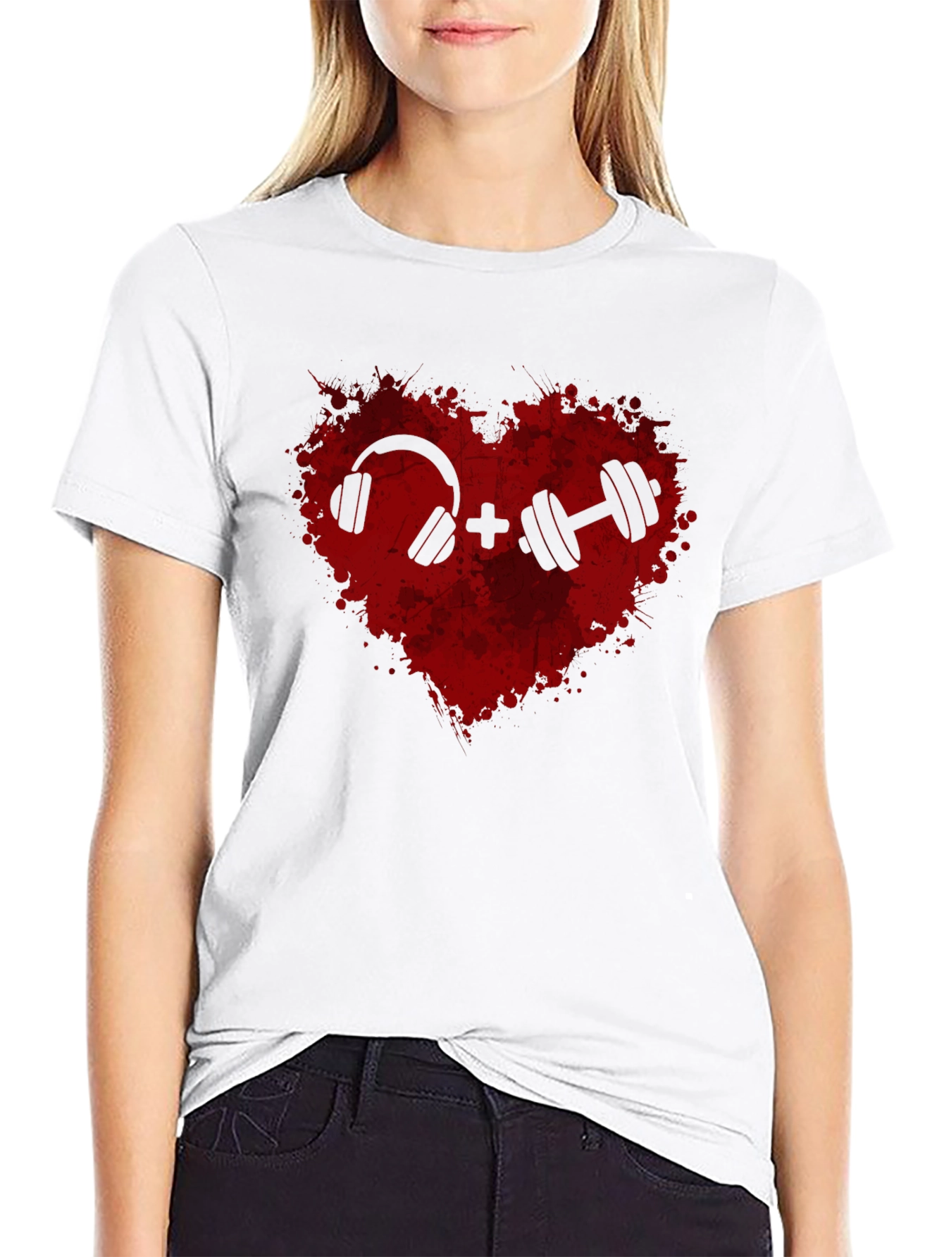 Workout Heart Tee: Music and Weights Graphic T-Shirt