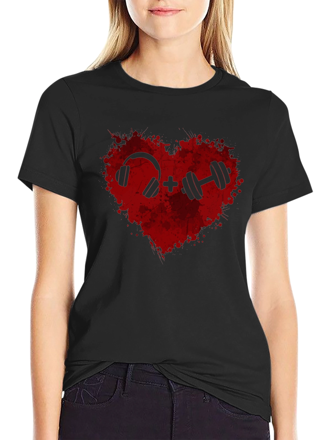 Workout Heart Tee: Music and Weights Graphic T-Shirt