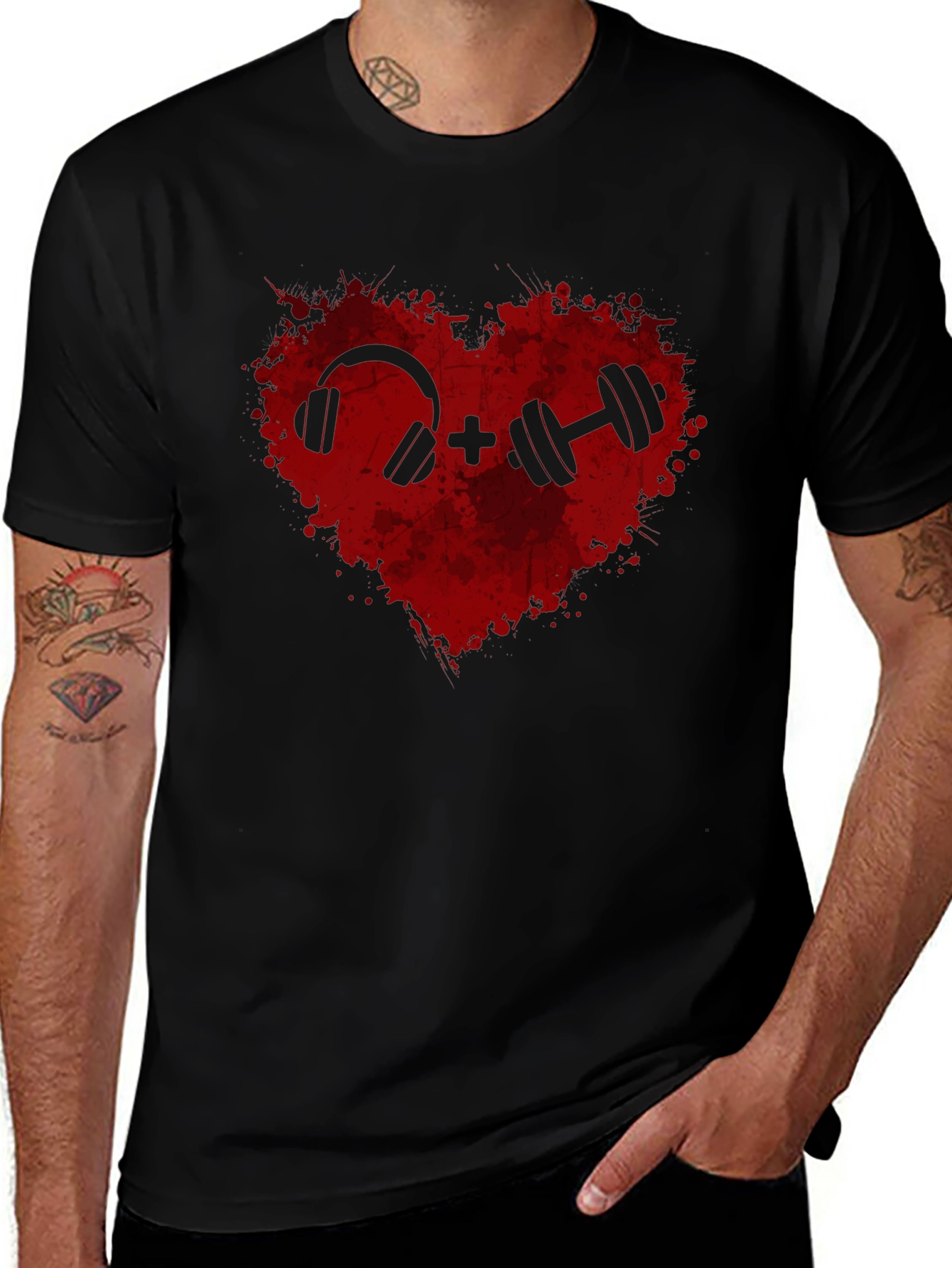 Workout Heart Tee: Music and Weights Graphic T-Shirt