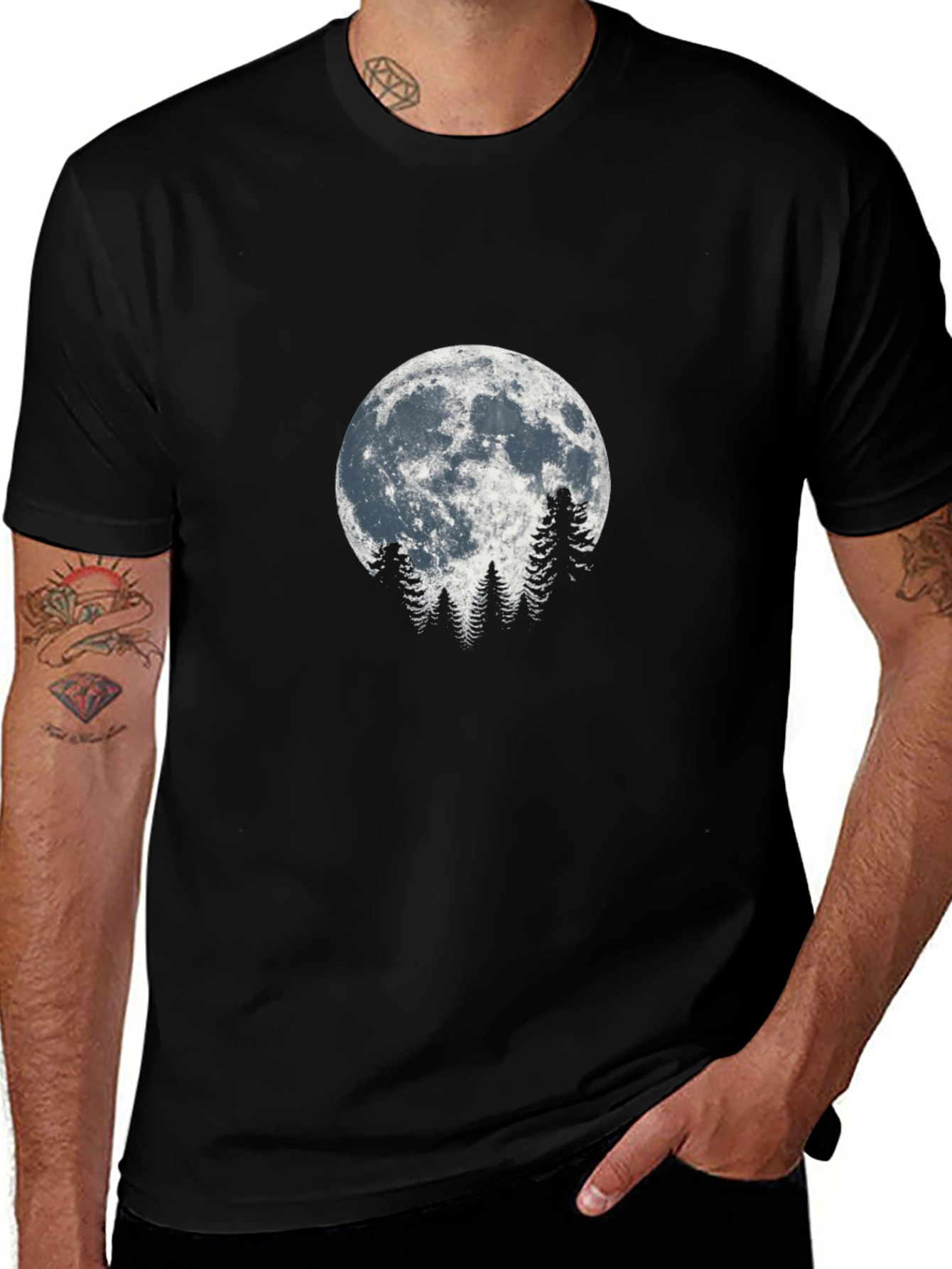 Moonlit Trees Graphic Tee - Nature Inspired Design
