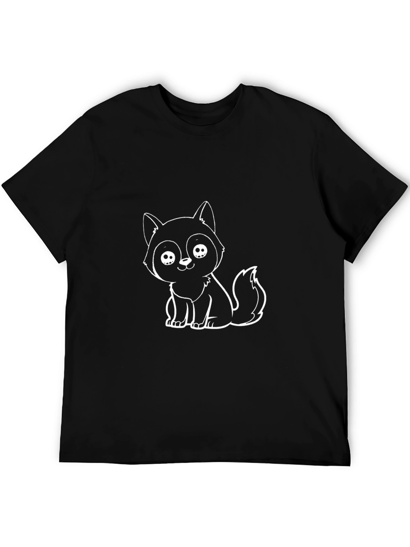 Cute Cartoon Fox Black T-Shirt