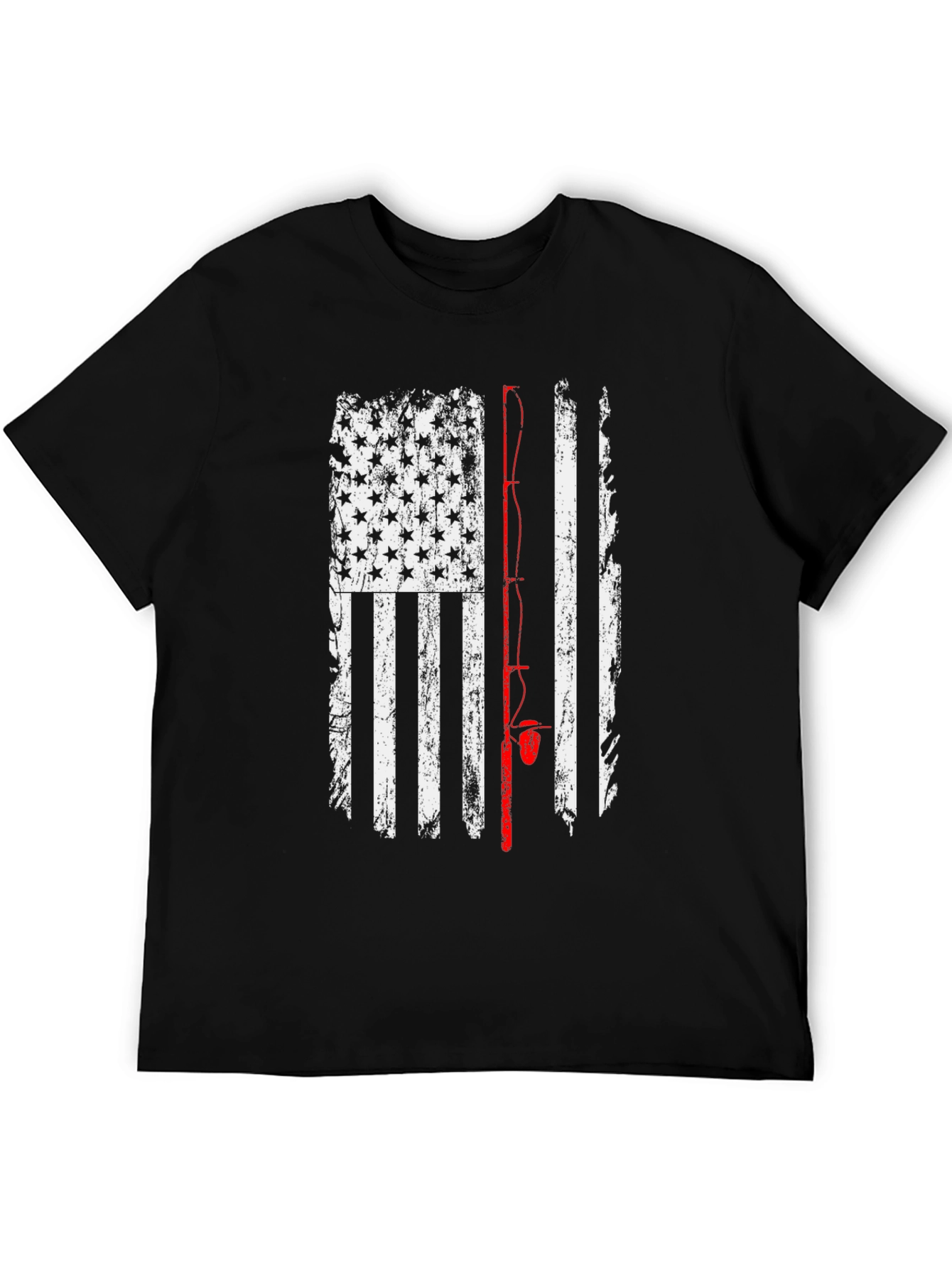 American Flag Fishing Rod T-Shirt - Patriotic Angler Tee