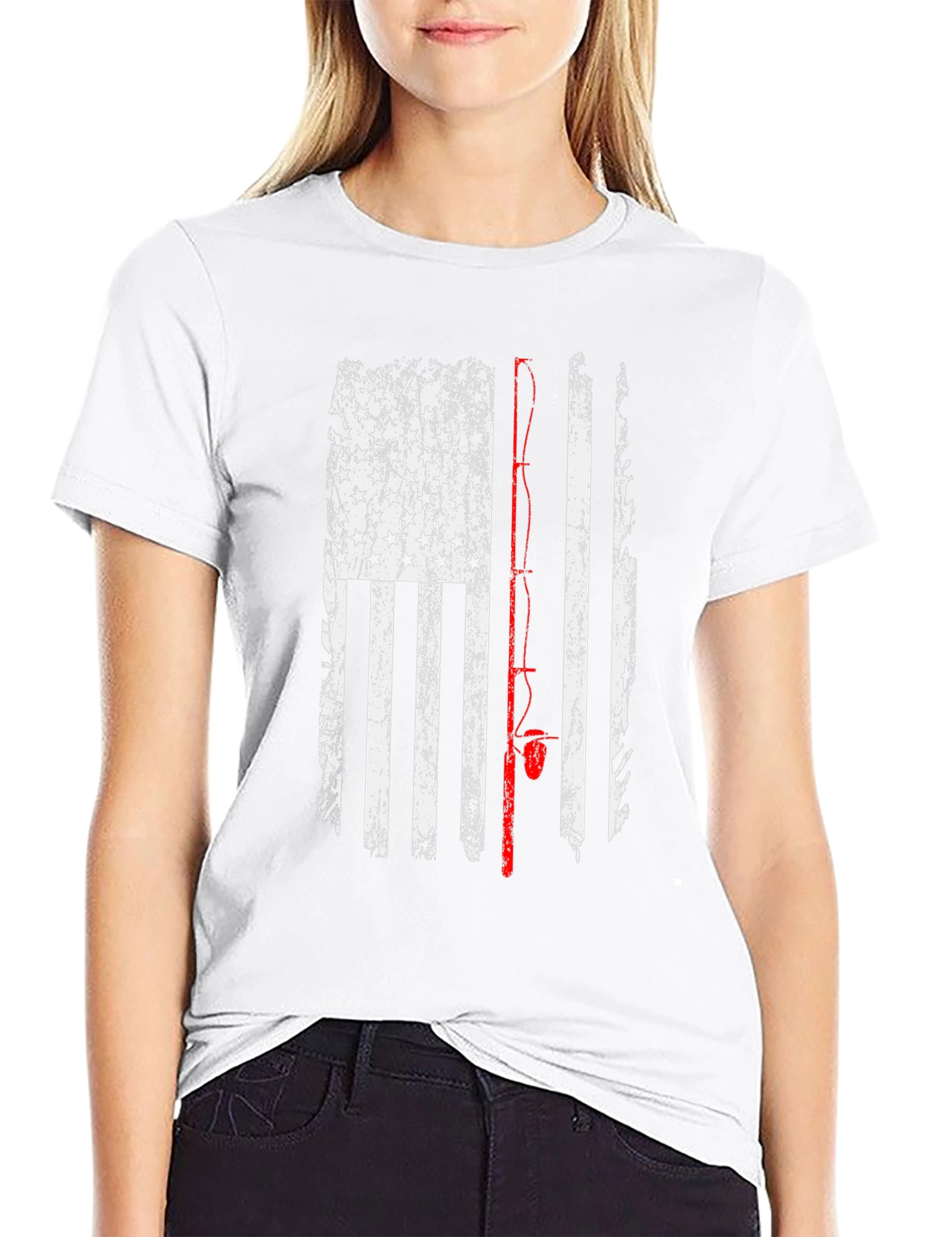 American Flag Fishing Rod T-Shirt - Patriotic Angler Tee