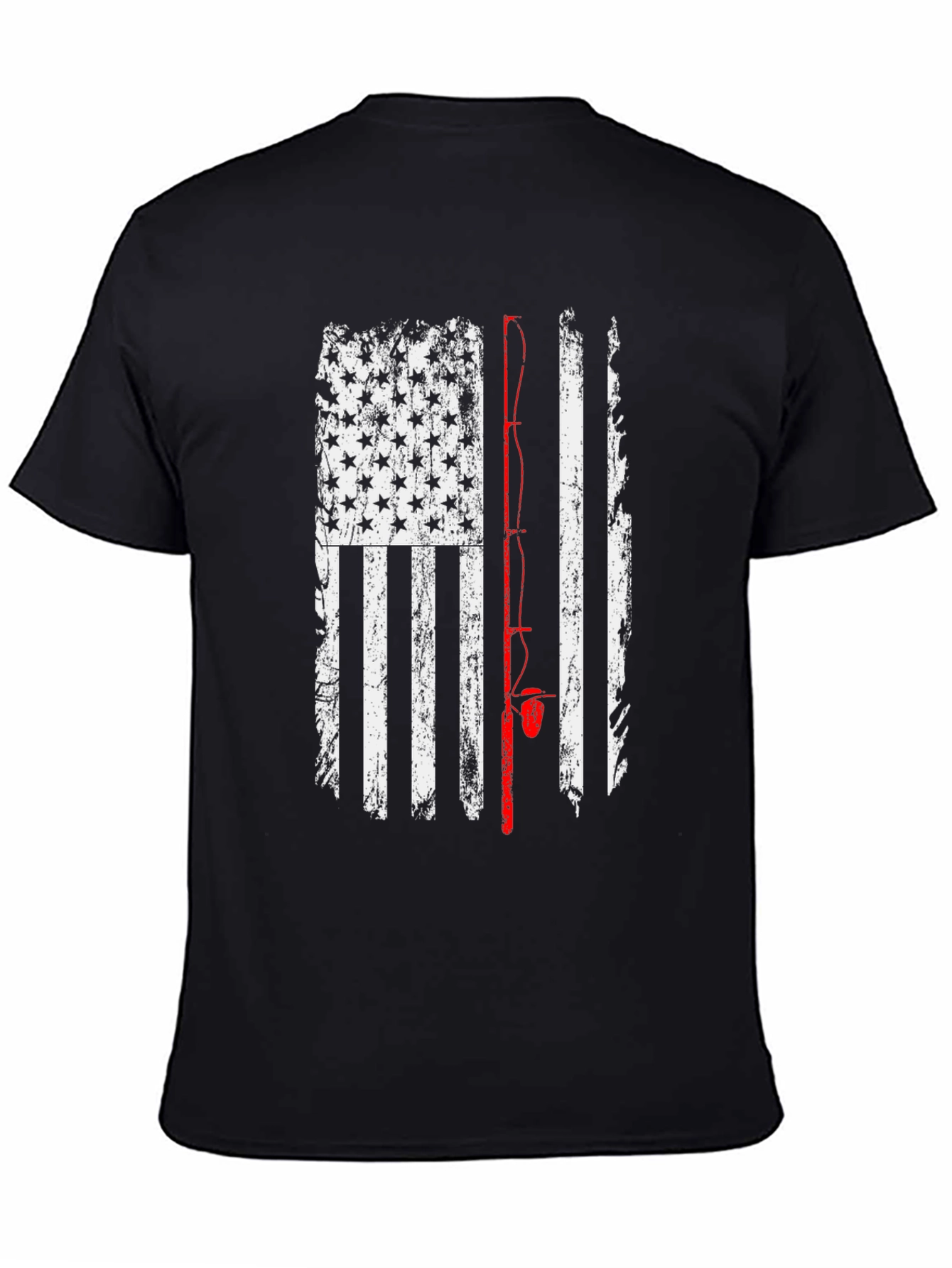 American Flag Fishing Rod T-Shirt - Patriotic Angler Tee