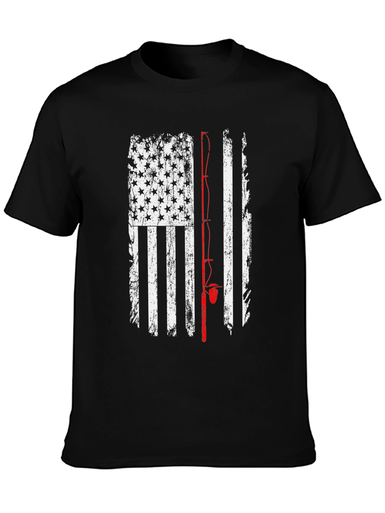 American Flag Fishing Rod T-Shirt - Patriotic Angler Tee