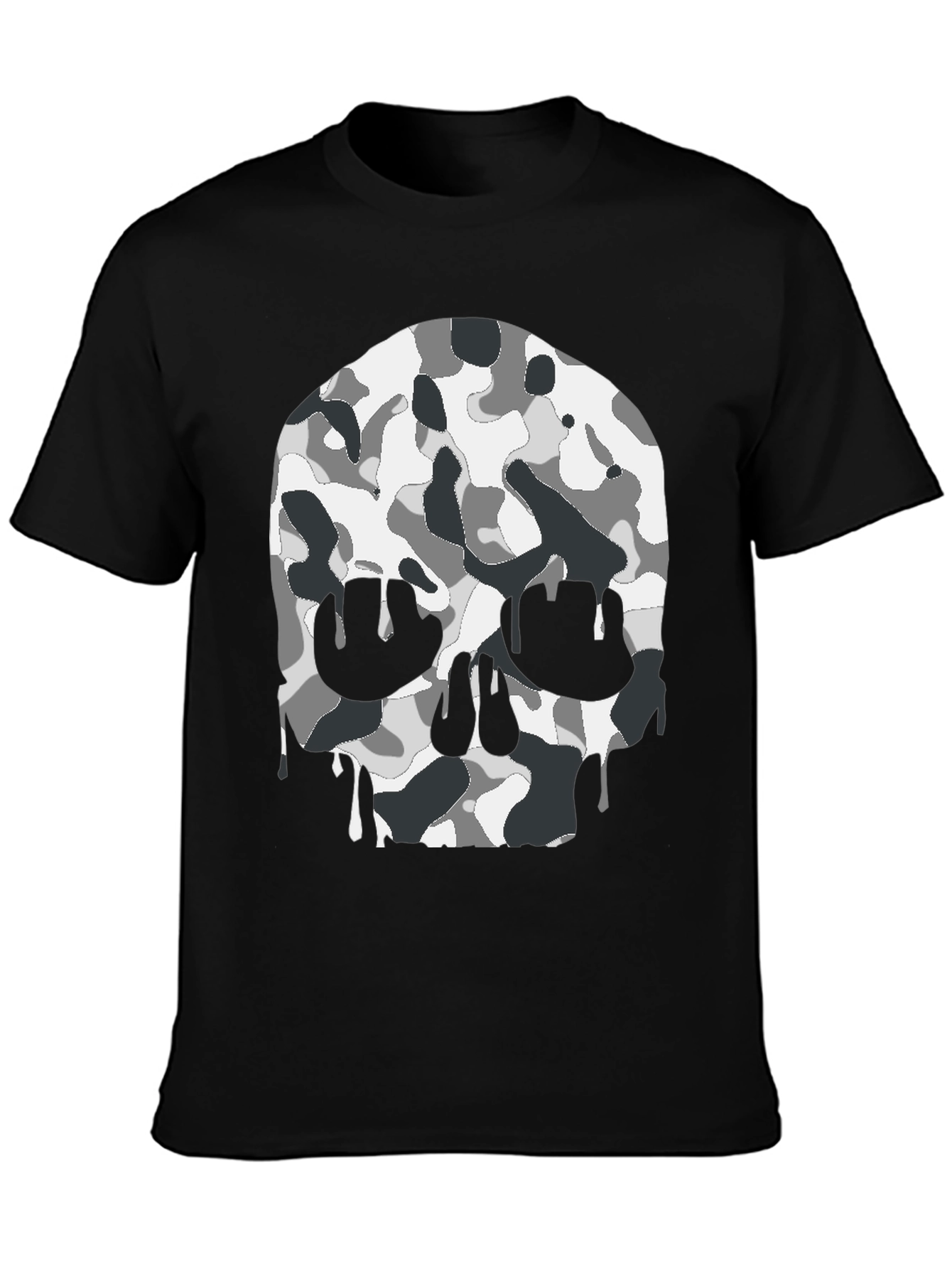 Mens Black T-Shirt with Camo Skull