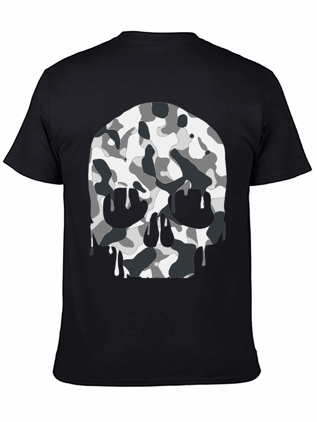 Mens Black T-Shirt with Camo Skull