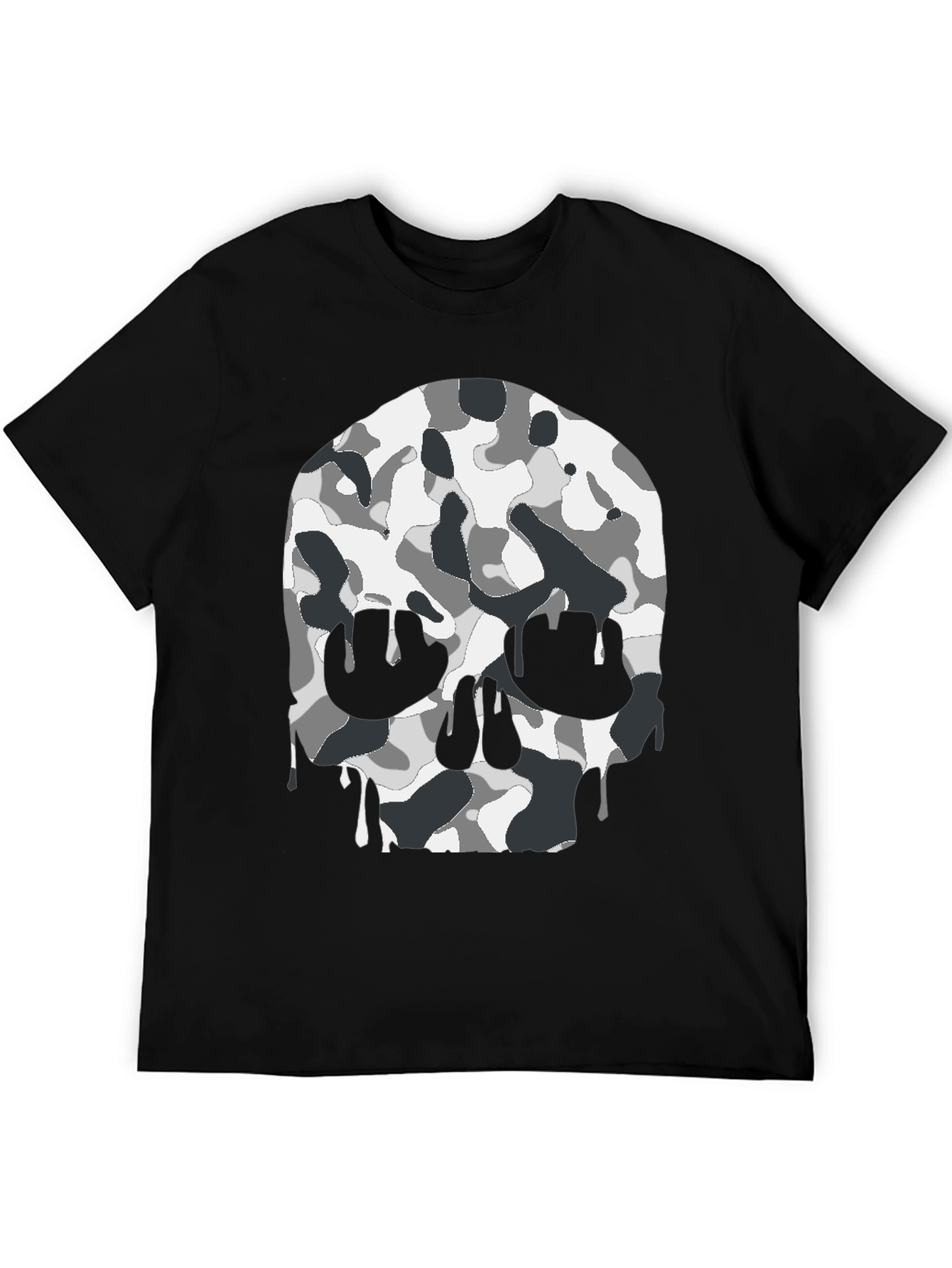 Mens Black T-Shirt with Camo Skull