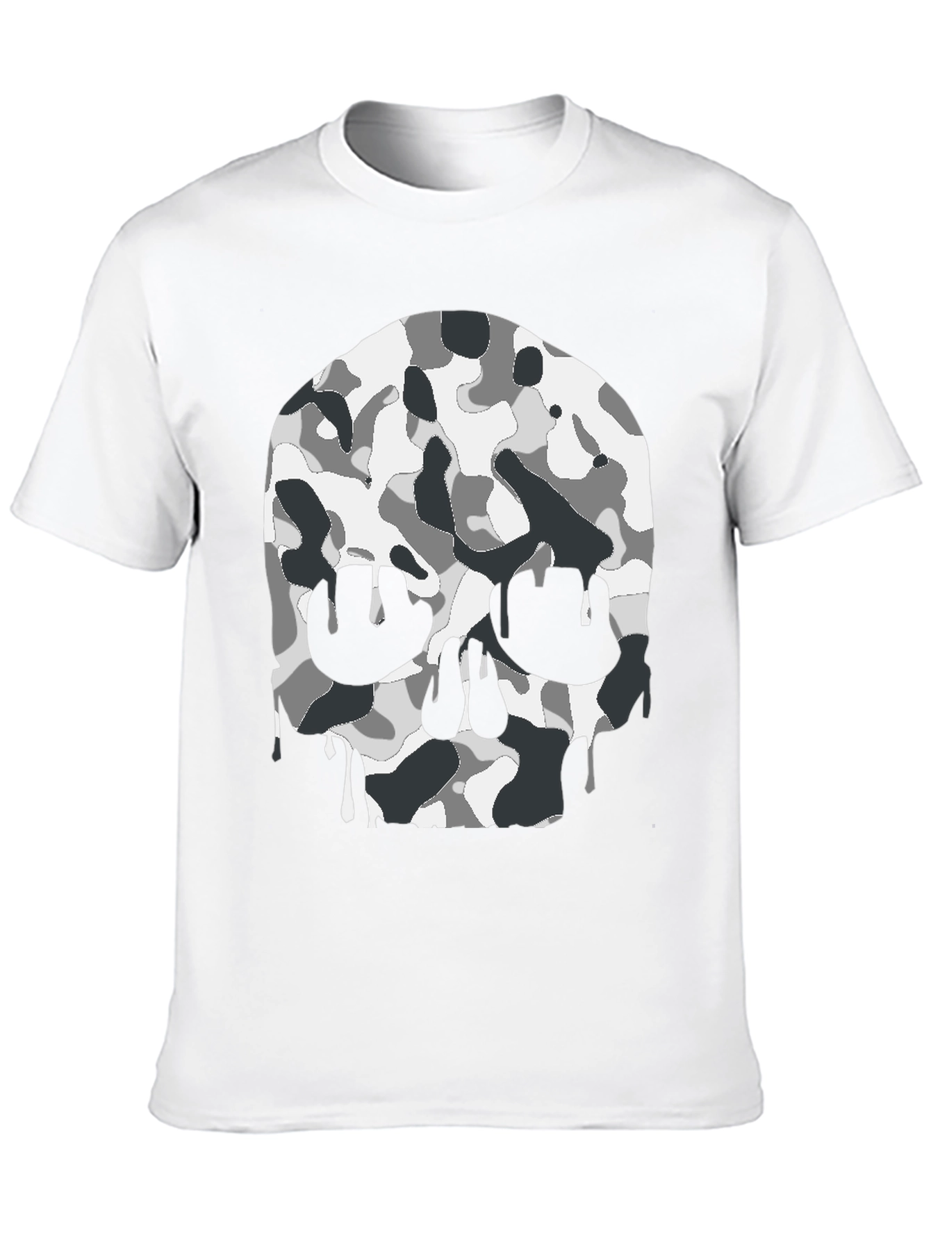 Mens Black T-Shirt with Camo Skull