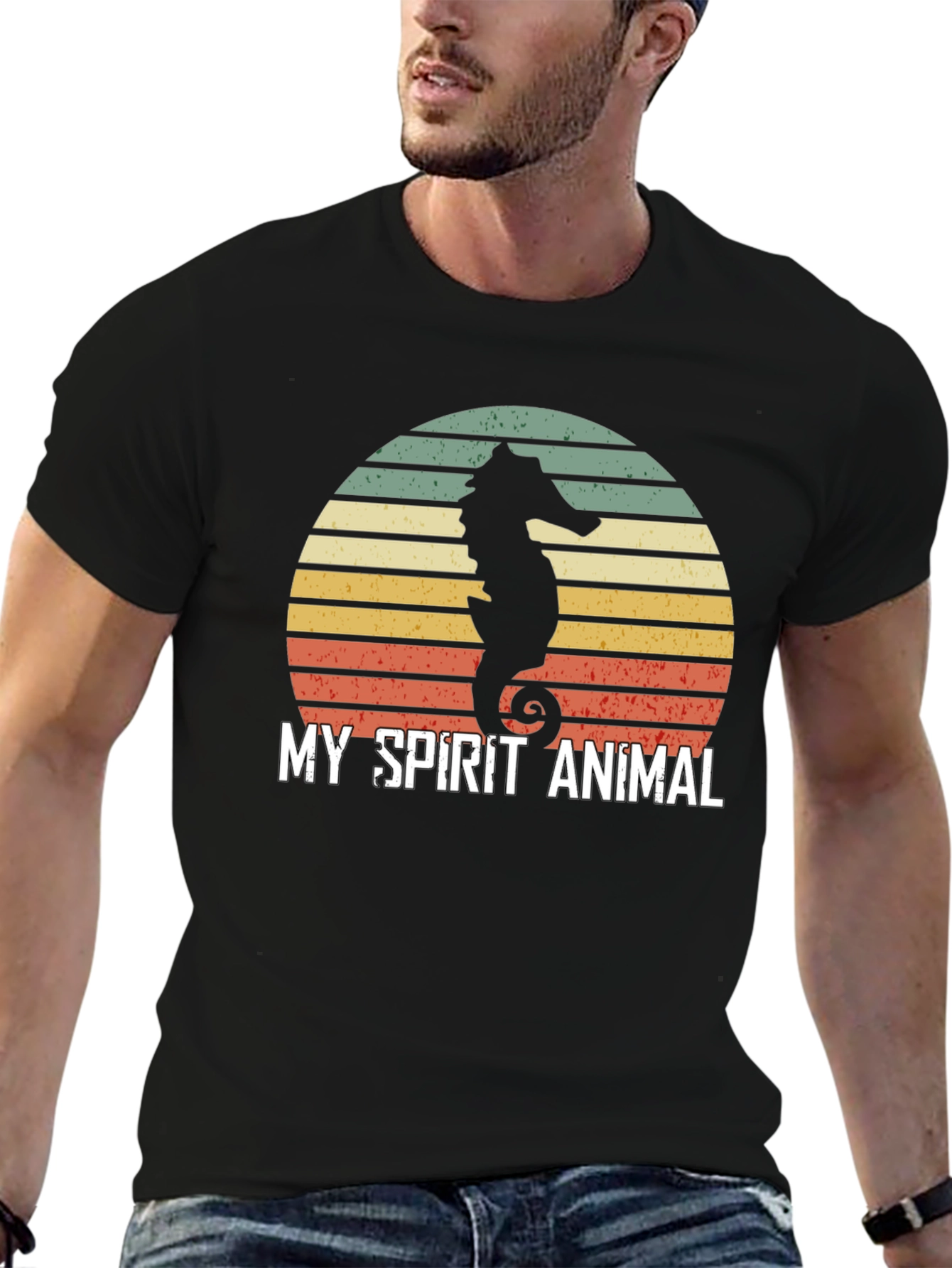 Seahorse Spirit Animal T-Shirt Retro Sunset Design